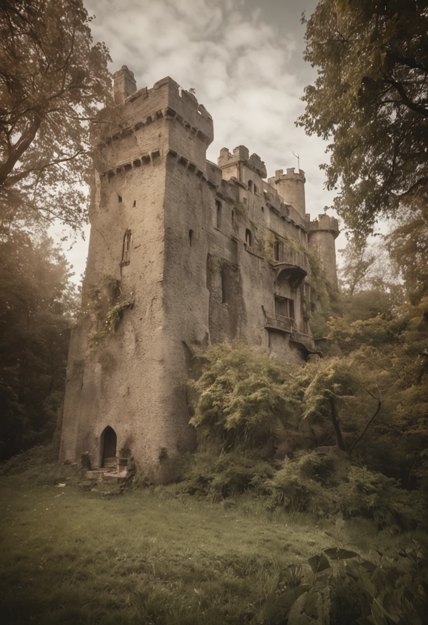 castle, natural highlights, bright colours, realistic wide angle, mystical environment, realistic textures, realistic shading, centered, inked lines and watercolour, UHD, photo, 8k resolution, dark, dynamic action, pale washed out style, camera Holga, retro, dreamy nostalgic, soft focus, vignetting, light leaks, medium photography, gloomy artistic painterly ethereal, whimsical