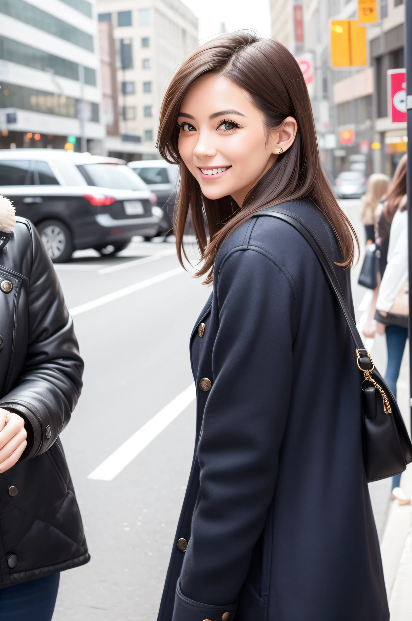 32 year old smiling girl in the city