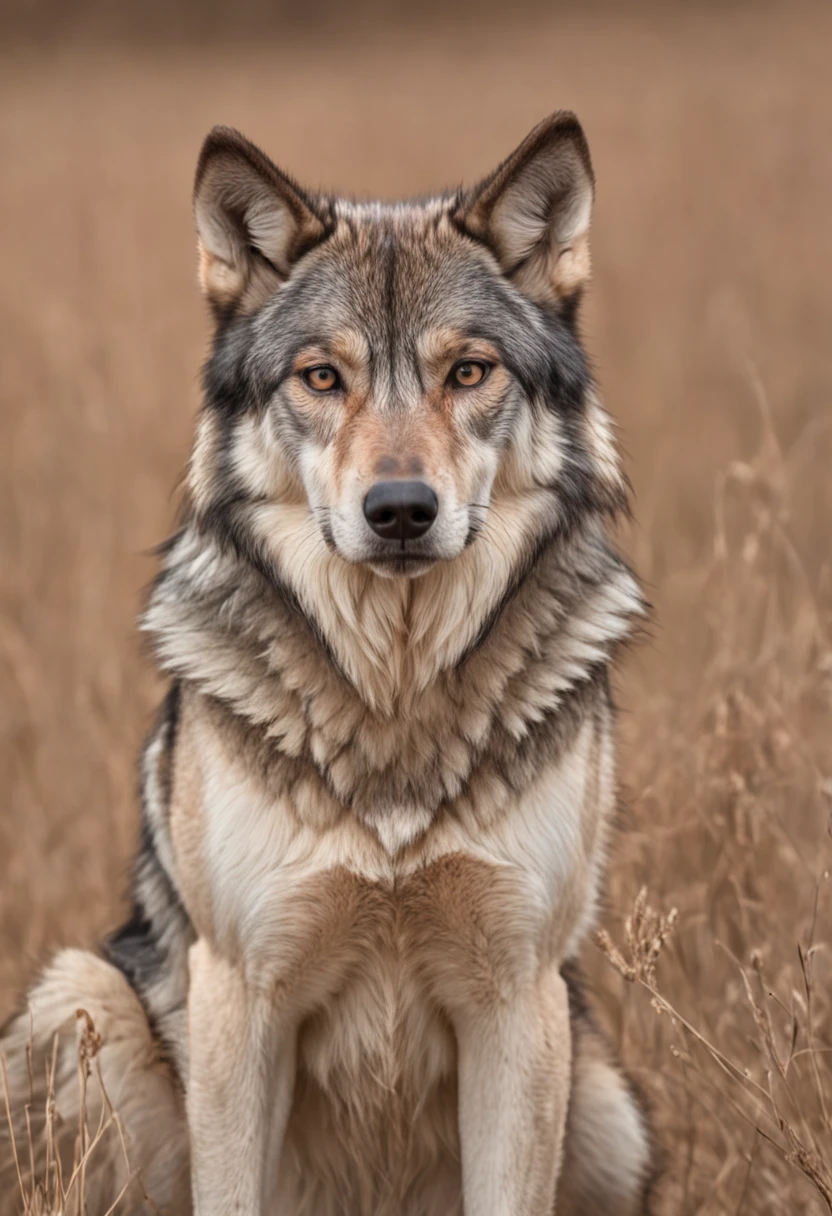 Lone wolf，grassy fields，the sunset