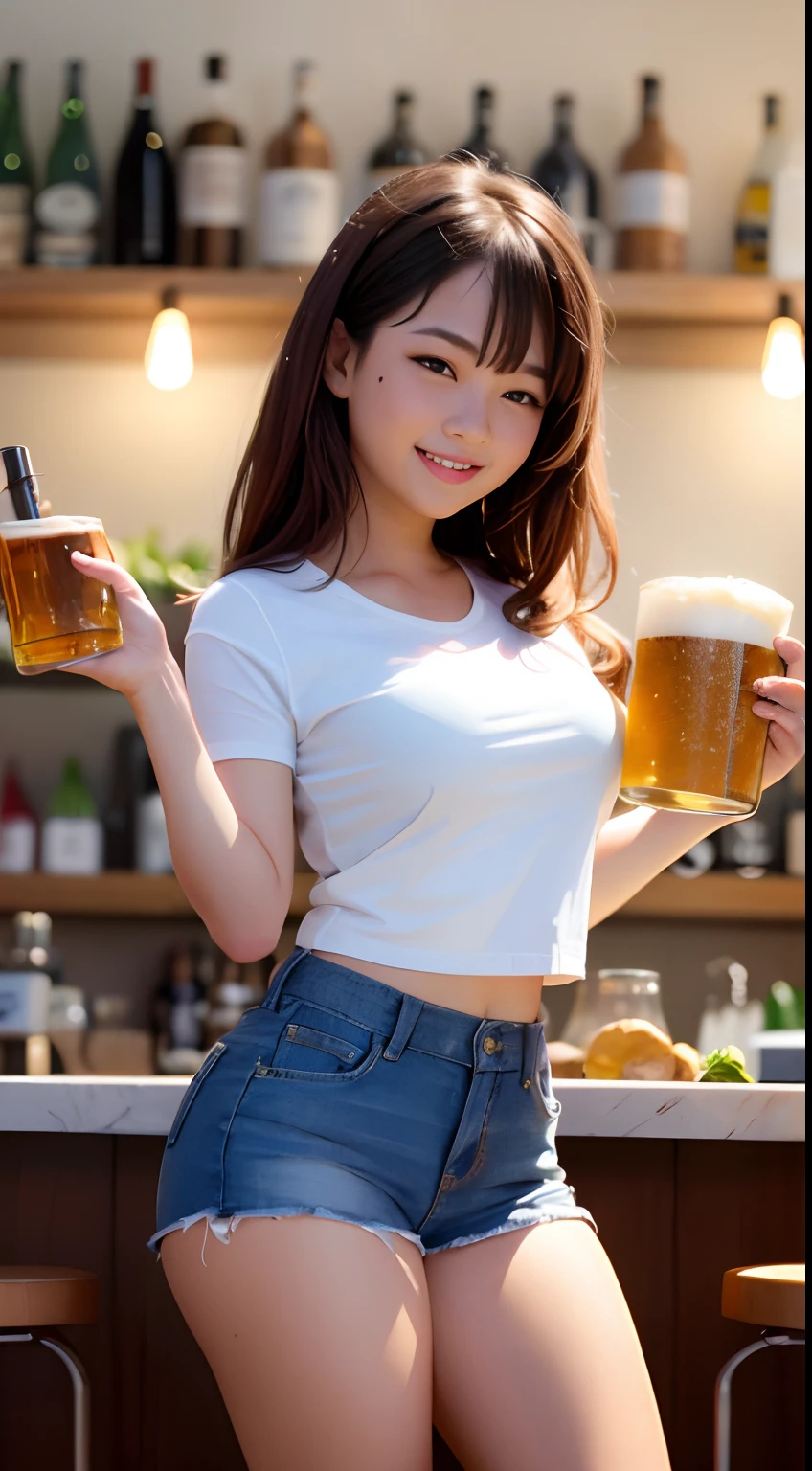 A boldly composed photograph of a Japanese woman that looks like it was taken by a famous artistic photographer, (((Blockbuster art photography)), (8k, Highest quality). A stunning composition using a model with excellent proportions. Perfect beauty model with a confident and balanced appearance, ((Highest quality質)), ((masterpiece)), (Familiar:1.4), ((Highest quality質のリアルな写真)), ((Shot with Hasselblad)), ((Best photo quality)), Beautiful womanの画像,Super Resolution,Slim and perfectly proportioned, Beautiful woman, ((Highest quality質, 8k, masterpiece: 1.3)), Beautiful woman, 1 female, Slim figure: 1.1, Perfect beauty, 20-year-old, (Realistic: 1.4), Ahegao, Shining Sweat, thin, Art photo composition with space around the woman, See through, (((Filming in a spacious studio))), (((The background is only gray and there is nothing.))), Full body photo, Anatomically correct hand, Anatomically correct legs, anatomically correct whole body, Marble room, White t-shirt and shorts. Cowboy Shot, (((Holding your crotch with your hand))). Spread your legs, drinking beer, Nipples are protruding,, (((Your T-shirt is wet with beer))), (((Being drunk))), (((Drooling))),