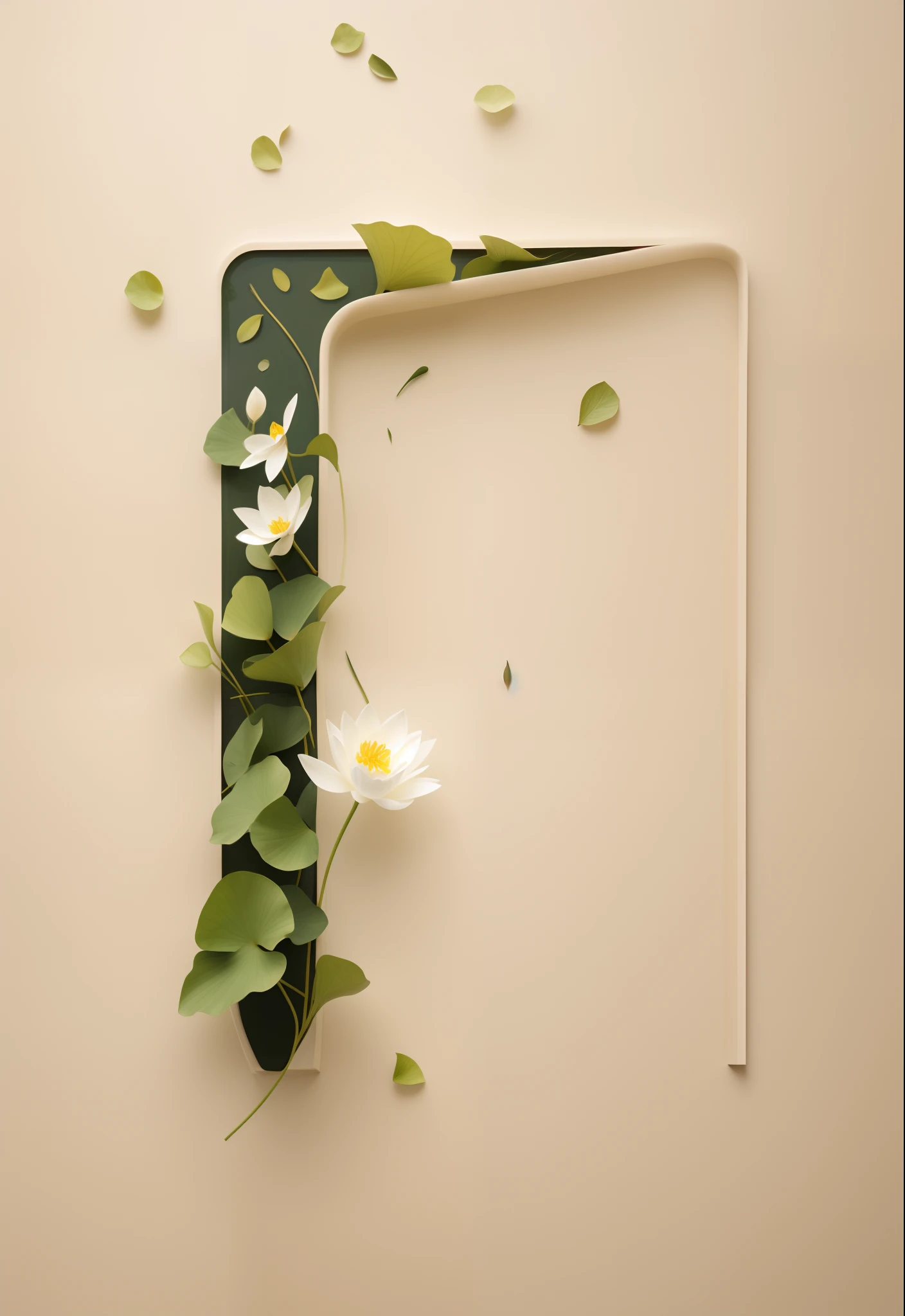 Lotus pond on beige background,inspired by Cao Buxing, inspired by Cui Bai,Real Photographics
