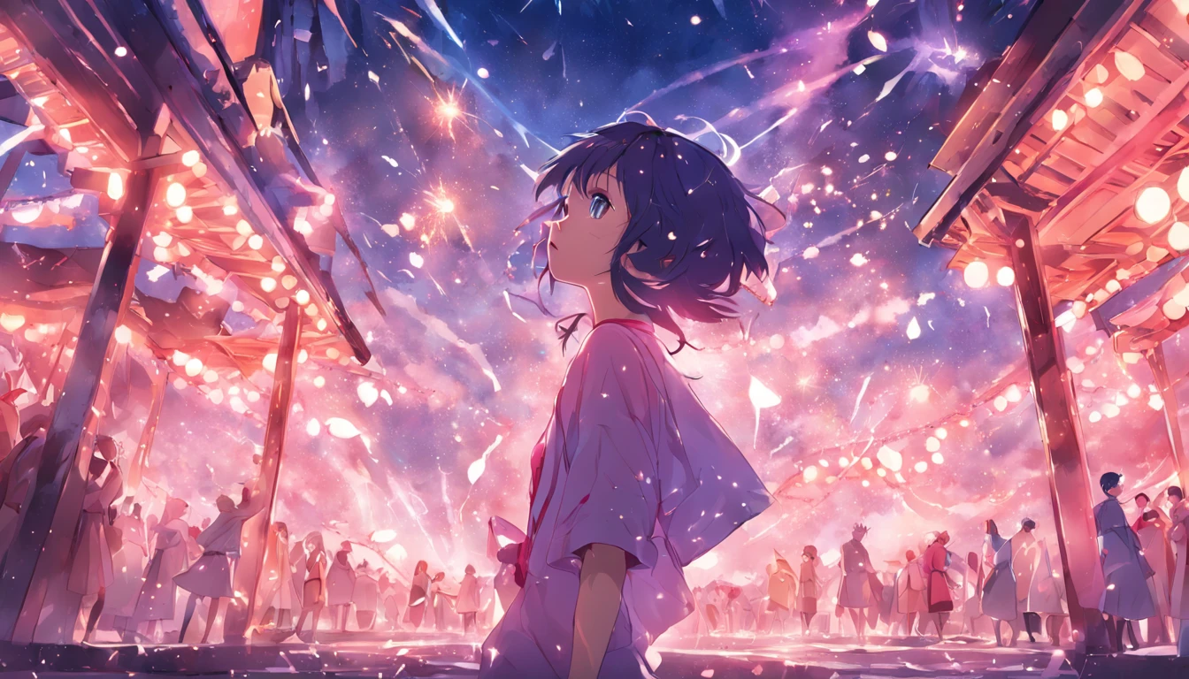 komono，Summer Day Festival，celebrating，Japanese-style street，sparkler，themoon