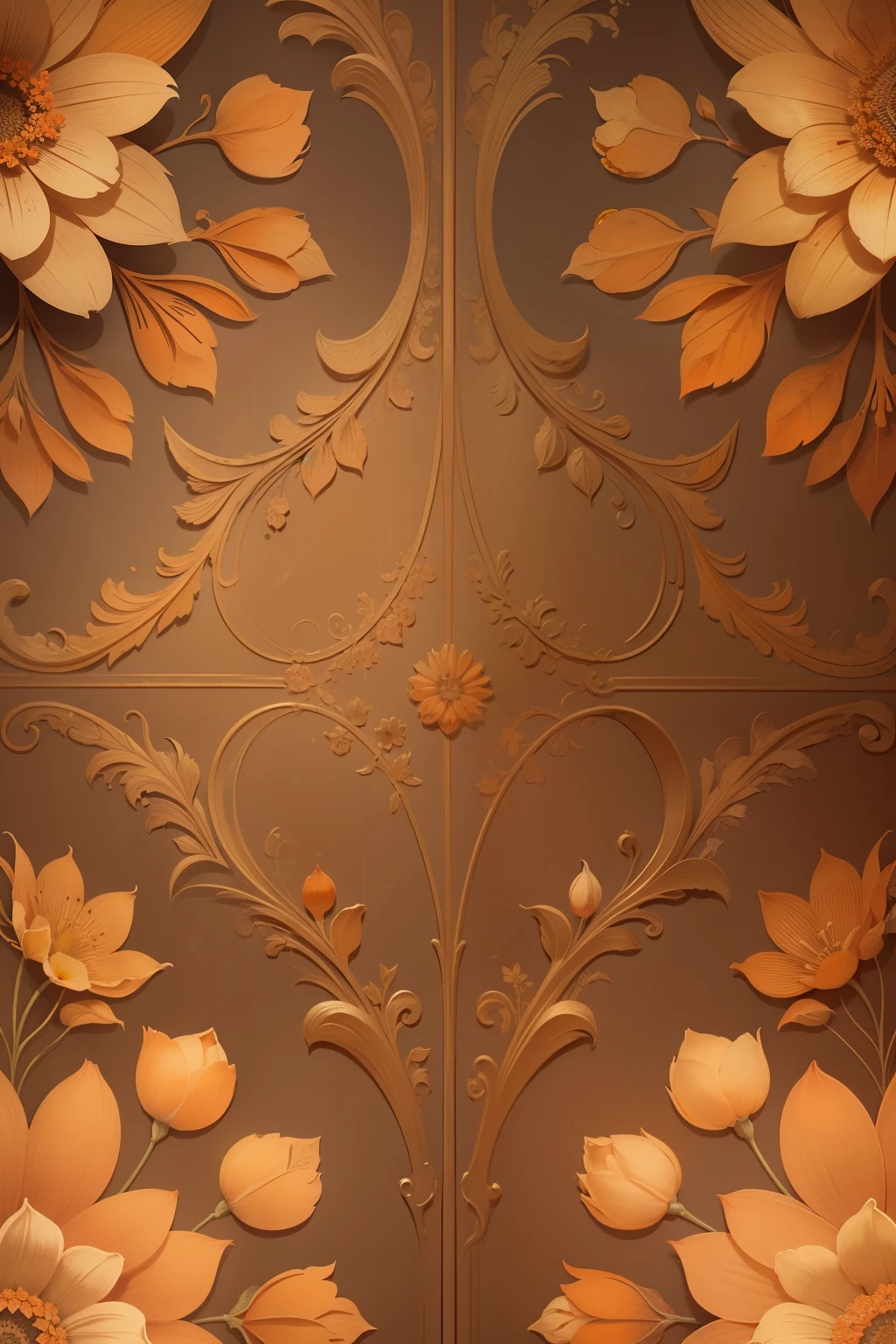 Victorian wallpaper seamless pattern of hyper-realistic oranges and flowers baroque fantasy steampunk paper concrete background