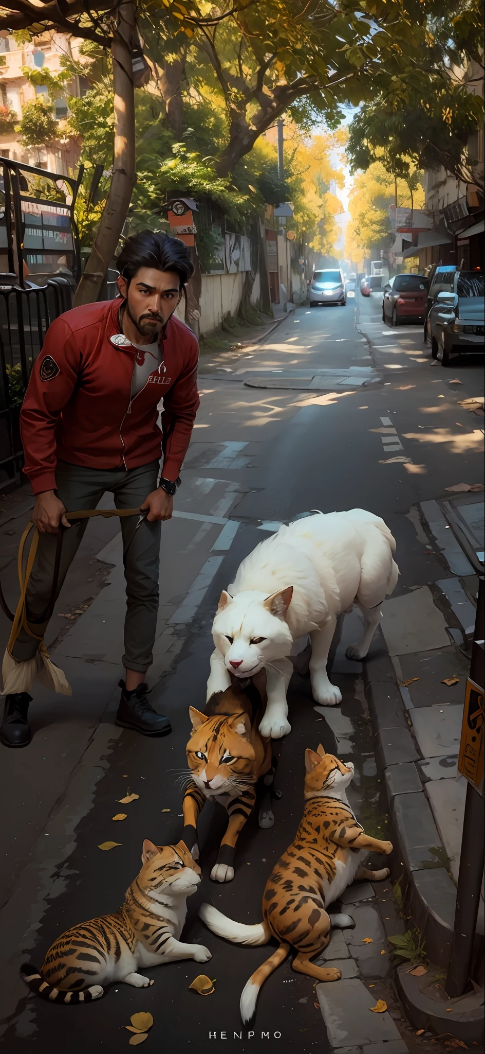 hero, saving, animals on the street, realism