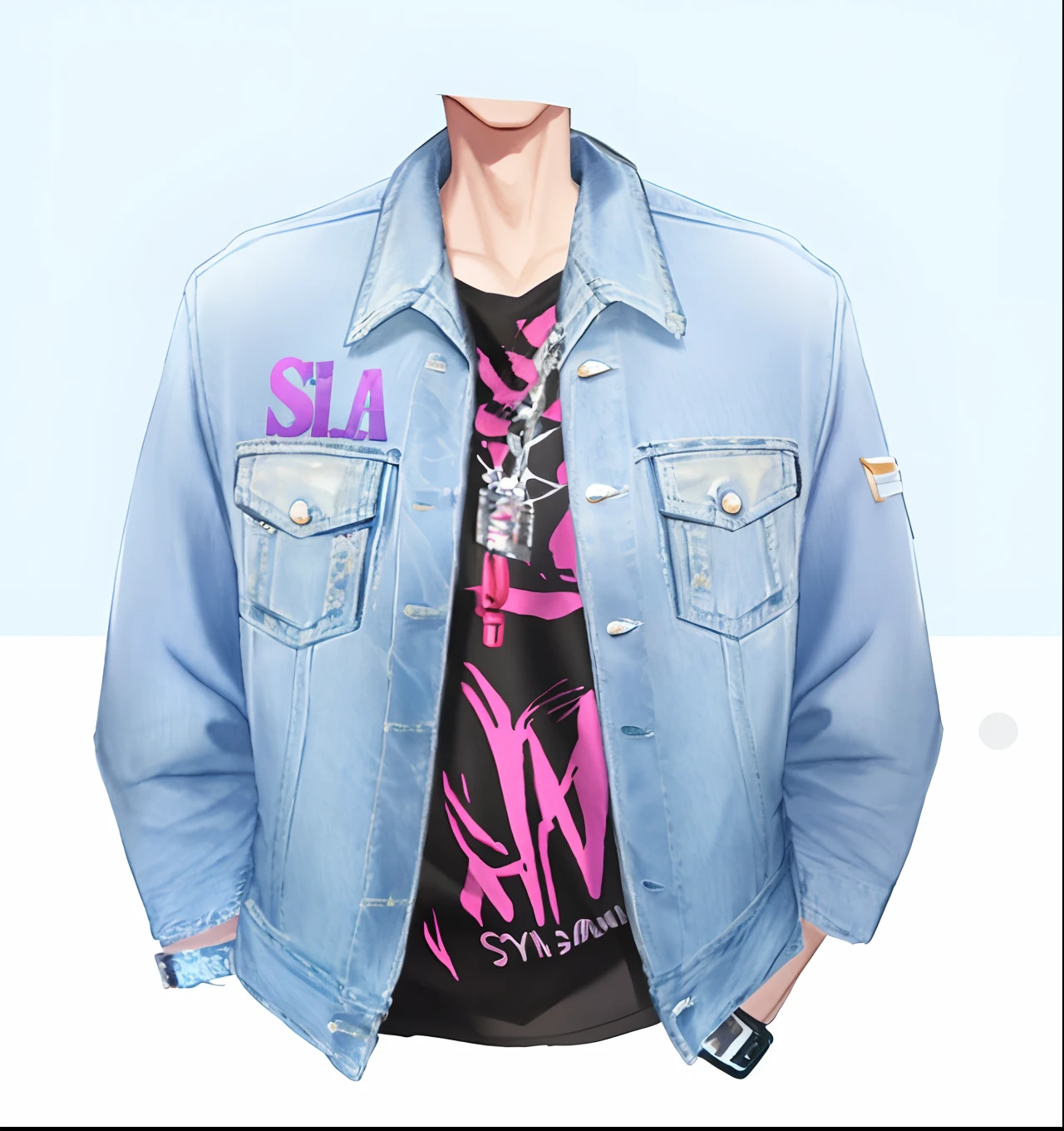 Alafeld painted men in denim jackets and jeans, ( ( ( Wearing jeans ) ) ), kawaii shirt and jeans, imvu, inspired by Sim Sa-jeong, !!Full body portrait!!, Screenshot of fashion game, inspired by Adam Dario Keel,