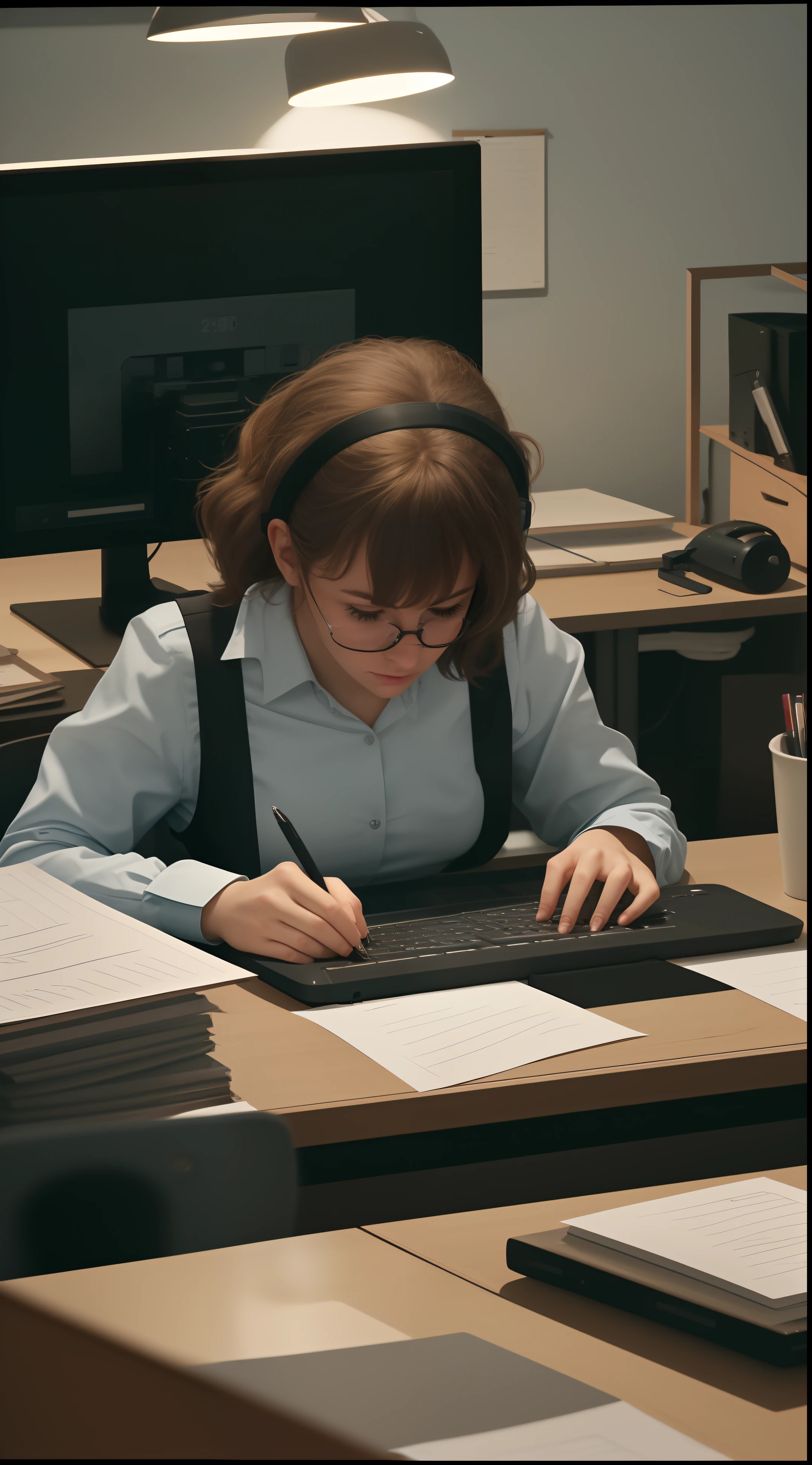 footage of someone diligently working at a desk.