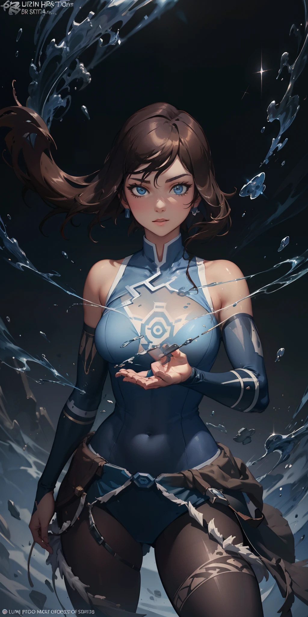 Zendaya like Korra, sightly muscled, messy hair, Full body, Beautiful anime waifu style girl,hyperdetailed painting, luminism, art by artgerm, concept art, dark background, abstract beauty, approaching perfection, pure form, golden ratio, minimalistic, dark atmosphere, unfinished, concept art, intricate details, 8k post production, high resolution, hyperdetailed, trending on artstation, sharp focus, studio photo, intricate details, highly detailed,