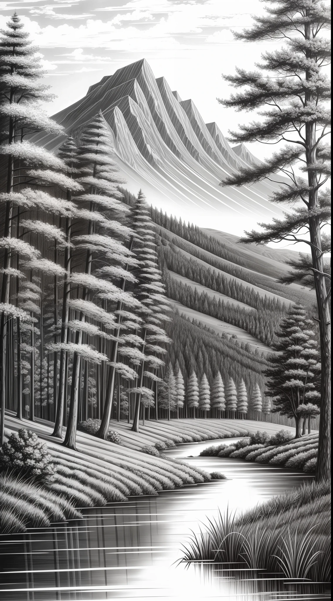 Sketch landscape painting，Mono Color