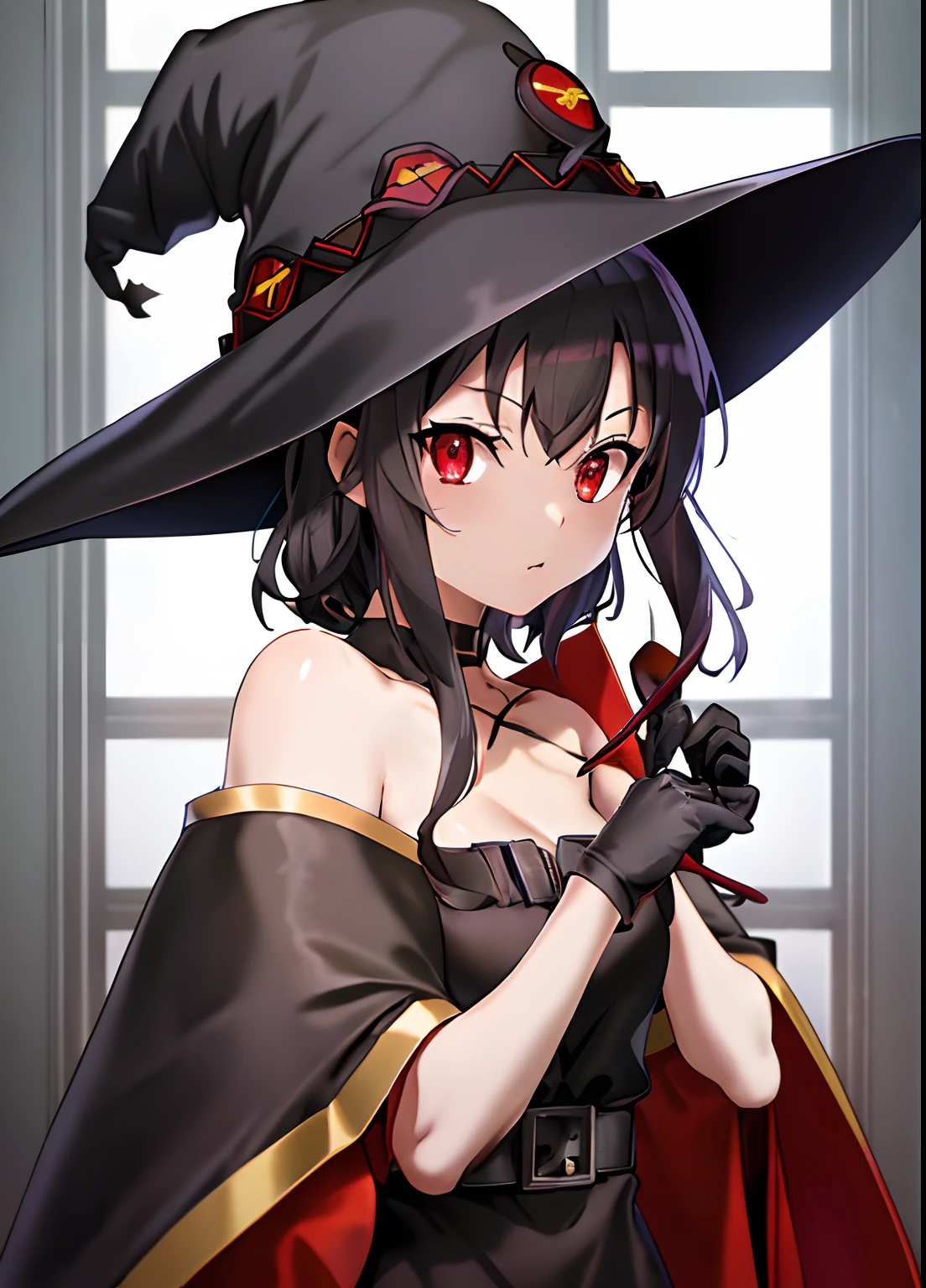 in 8K、top-quality、masterpiece、ultra-detailliert、Ultra-high resolution、Anime style、One Witch、witch's hat、Holding a broom、Soaring in the sky、natta、fullmoon、a short bob、makeup、eyeshadows、red lipsticks、a necklace、A bracelet、anklets、manicure、Red high heels、Red face、Smile bewitchingly
