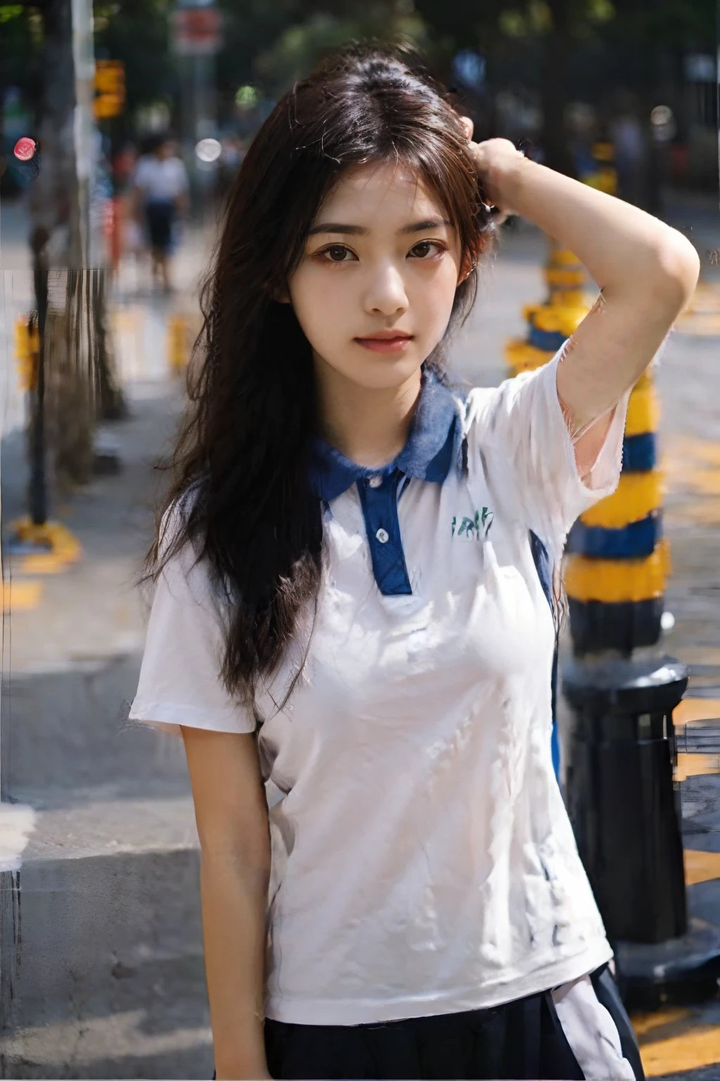 first person perspective,One High School Girl,the street,校服，