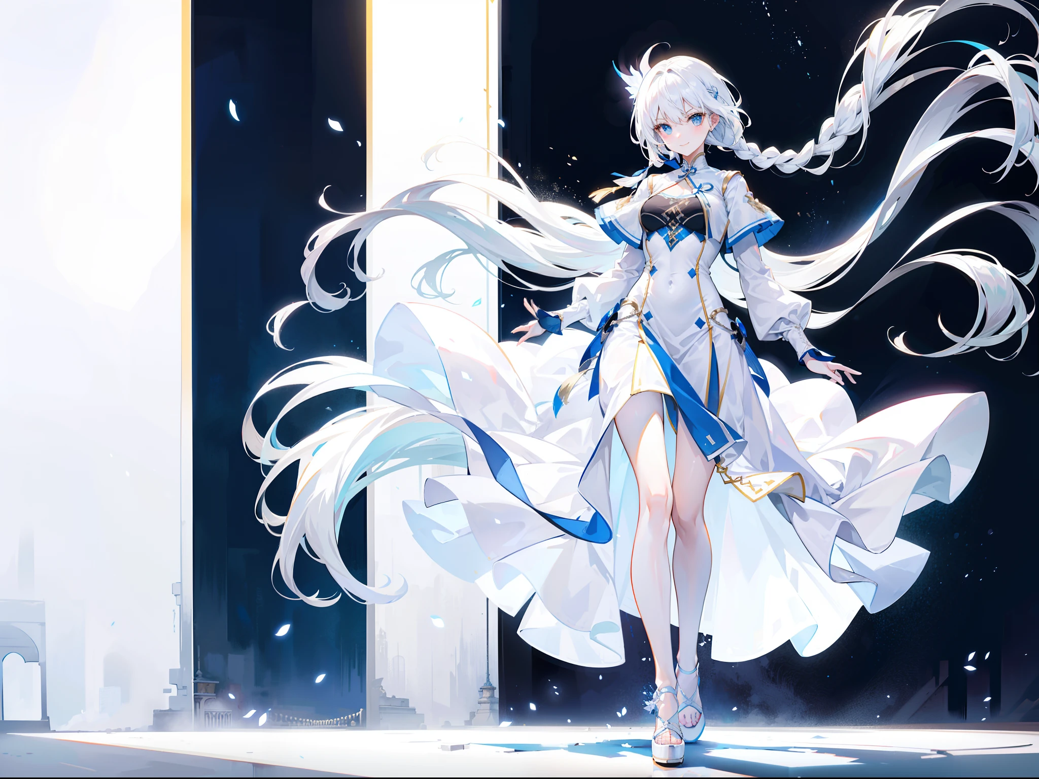 ((Highest quality)), ((masterpiece)), ((detailed)), Beautiful urban female model, Full body white transparent clothing standing under the stars at night in the sky, Disappearing Transparent Pants, Full body standing, Tall figures, Thin legs, 顔のdetailed, 体の部位のdetailed, 8k wallpaper