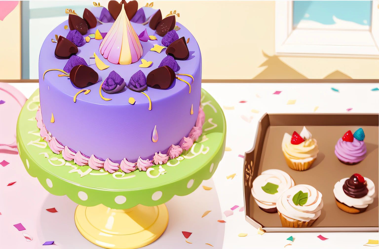 Undecorated cake with purple, pink and yellow gradients。
