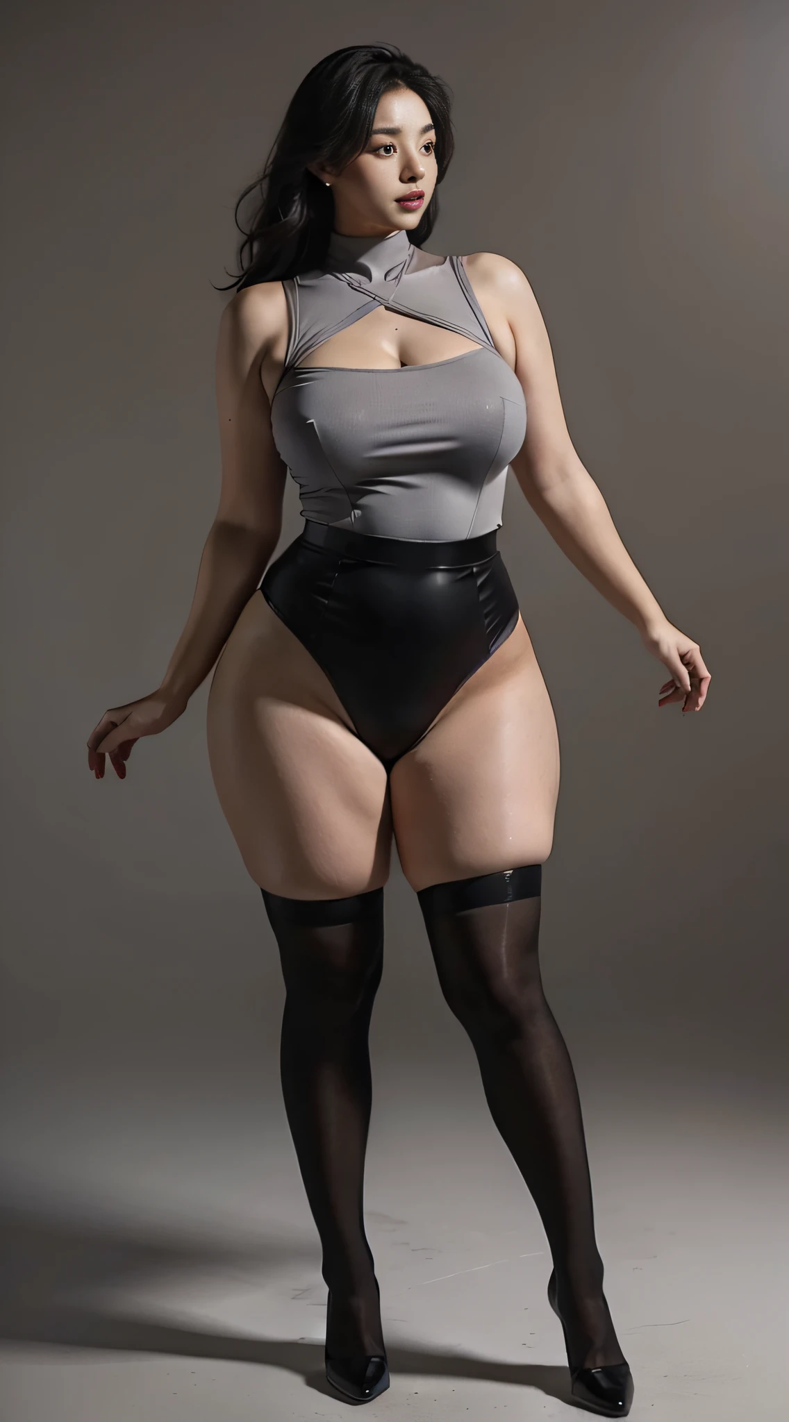 femele，plumw，Tong，Skirt that wraps hips，leotard skirt，Flesh-colored stockings，black lence stockings，Suspender stockings，Fleshy legs，Tumblr，thicc,8K，fat hips，insanely inflated hips，thicc，clear curvy details，beautiful thick female，curvy hourglass figure, Curvy body, hyperrealistic full figure, highdetailRAWcolorphoto, 超高分辨率, (Photorealistic:1.4),