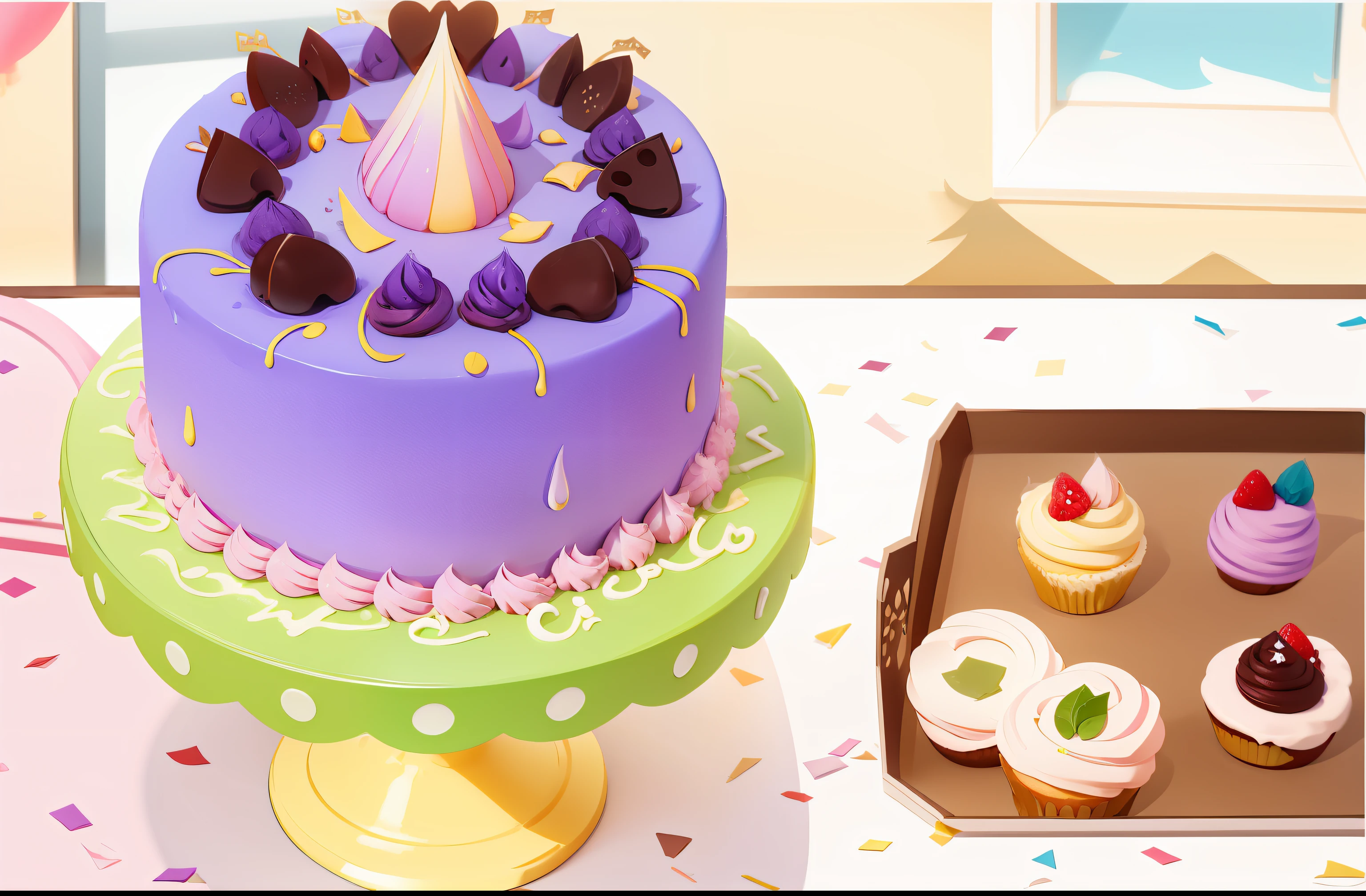 Undecorated cake with purple, pink and yellow gradients。