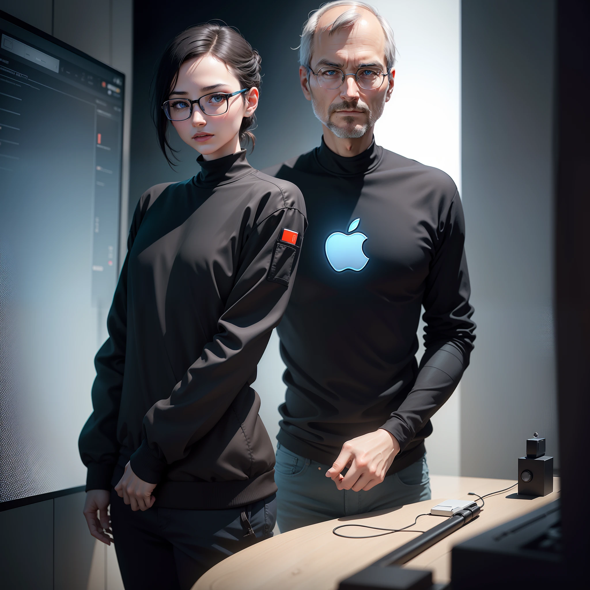 analog style, Create an AI avatar of the late Apple co-founder and visionary, Steve Jobs. The avatar should be a highly detailed representation of Jobs, capturing his physical appearance, including his signature black turtleneck and round glasses, with exceptional accuracy and attention to detail.

The avatar should be designed to interact with users, responding to their questions and engaging in conversations in Jobs' engaging and visionary style. The AI should incorporate advanced facial expressions, gestures, and movements to provide an incredibly lifelike and immersive experience for users.

Overall, aim to create an AI avatar that captures the essence of Jobs' creativity, innovation, and entrepreneurial spirit, while also showcasing the latest advances in AI technology to deliver an ultra-realistic and unforgettable experience. Apple phone