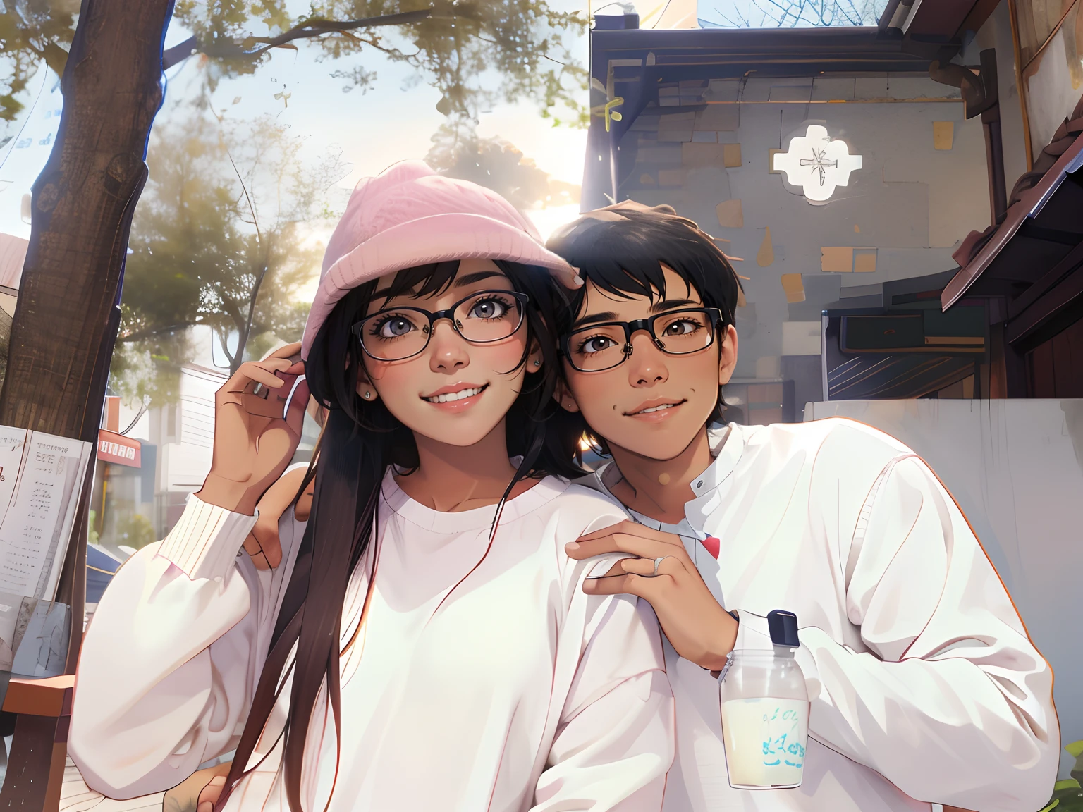 "couple,Warm and romantic,ssmile,hugs,Silhouette in the sunset,Clenched hands,Spend time together,Snuggle up to each other,The expression of love",(eye glass)