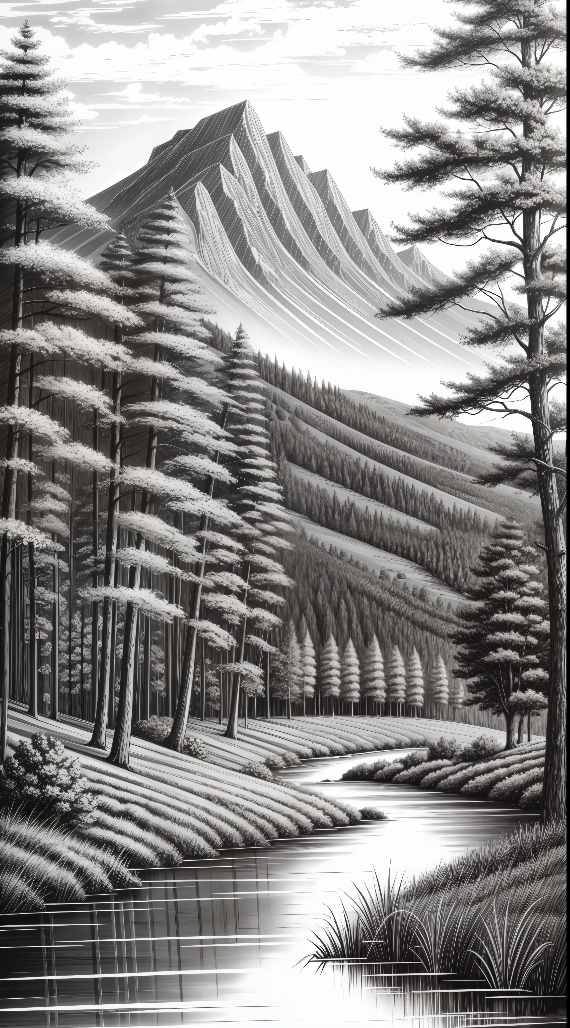 Sketch landscape painting,Mono Color