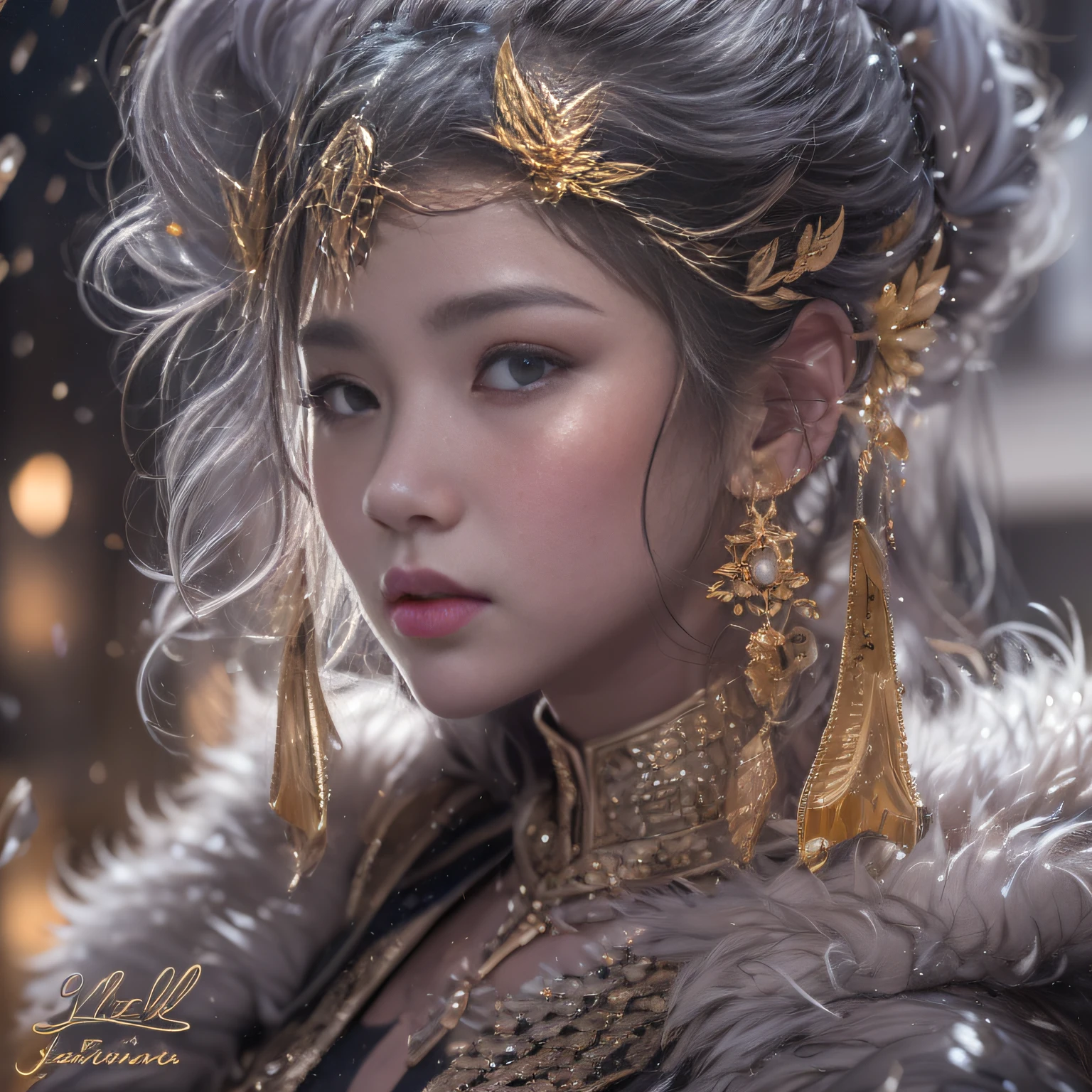 32K(tmasterpiece,k hd,hyper HD,32K)short detailed hair,Gold jewelry area in the back room,Flame Girl ,Yao Lang protector (realisticlying:1.4),Python pattern robe,Purple-pink tiara,Snowflakes fluttering,The background is pure,Hold your head high,Be proud,The nostrils look at people, A high resolution, the detail, RAW photogr, Sharp Re, Nikon D850 Film Stock Photo by Jefferies Lee 4 Kodak Portra 400 Camera F1.6 shots, Rich colors, ultra-realistic vivid textures, Dramatic lighting, Unreal Engine Art Station Trend, cinestir 800,Hold your head high,Be proud,The nostrils look at people