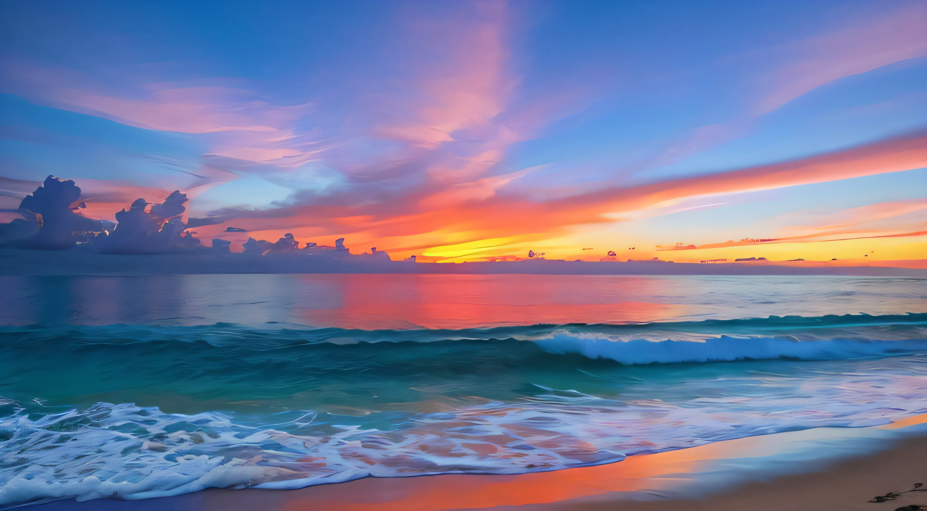 Sunset over the ocean，The waves are crashing on the beach, Beautiful ocean, Colorful sunset, Beautiful sunset, beautiful sunset glow, beautiful iphone wallpaper, beautiful sunrise, amazing sunset, amazing wallpapers, vibrant sunset, sunrise colors, Beautiful wallpaper, vibrant sunrise, breathtaking colors, Sunset glow, serene colors, Sunset colors, Colorful sunset!!, beach sunset background, very beautiful photograph of, Sunrise