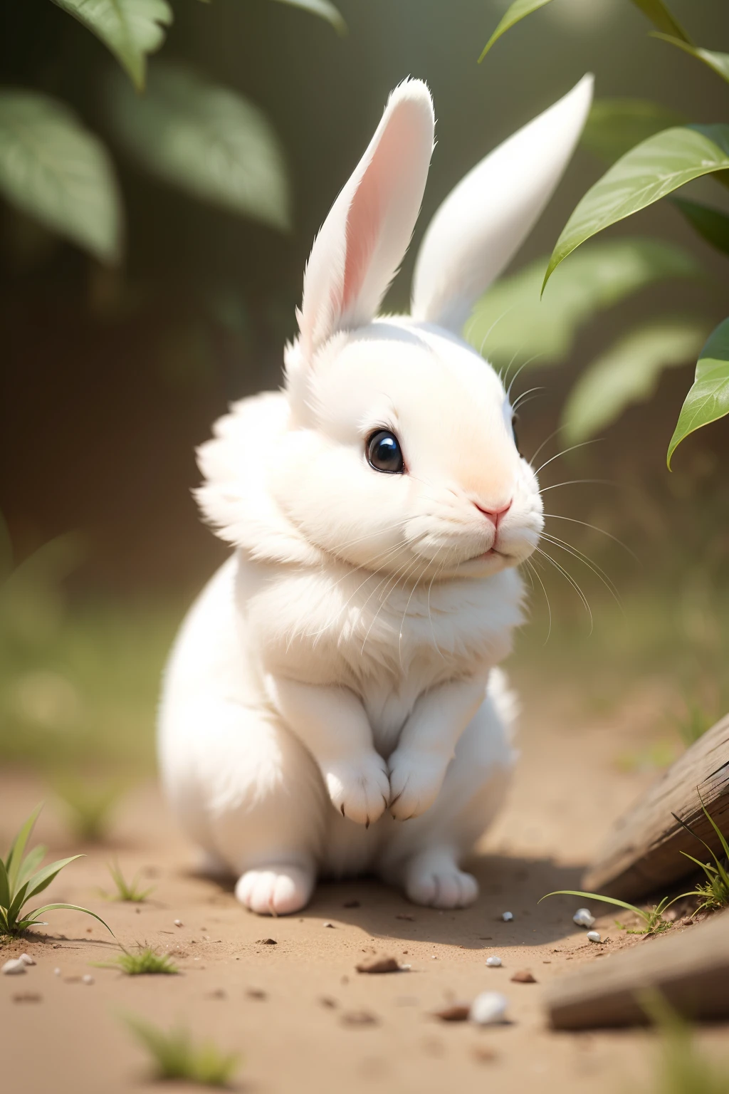 Replace the animal in the picture with a cute little white rabbit