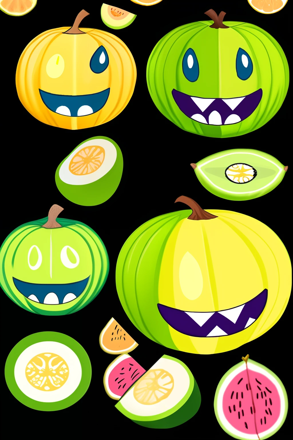 Craft a character based on 'Lelon', a melon-lemon hybrid. Give it the Powerpuff Girls' bold lines, large eyes, and a youthful look