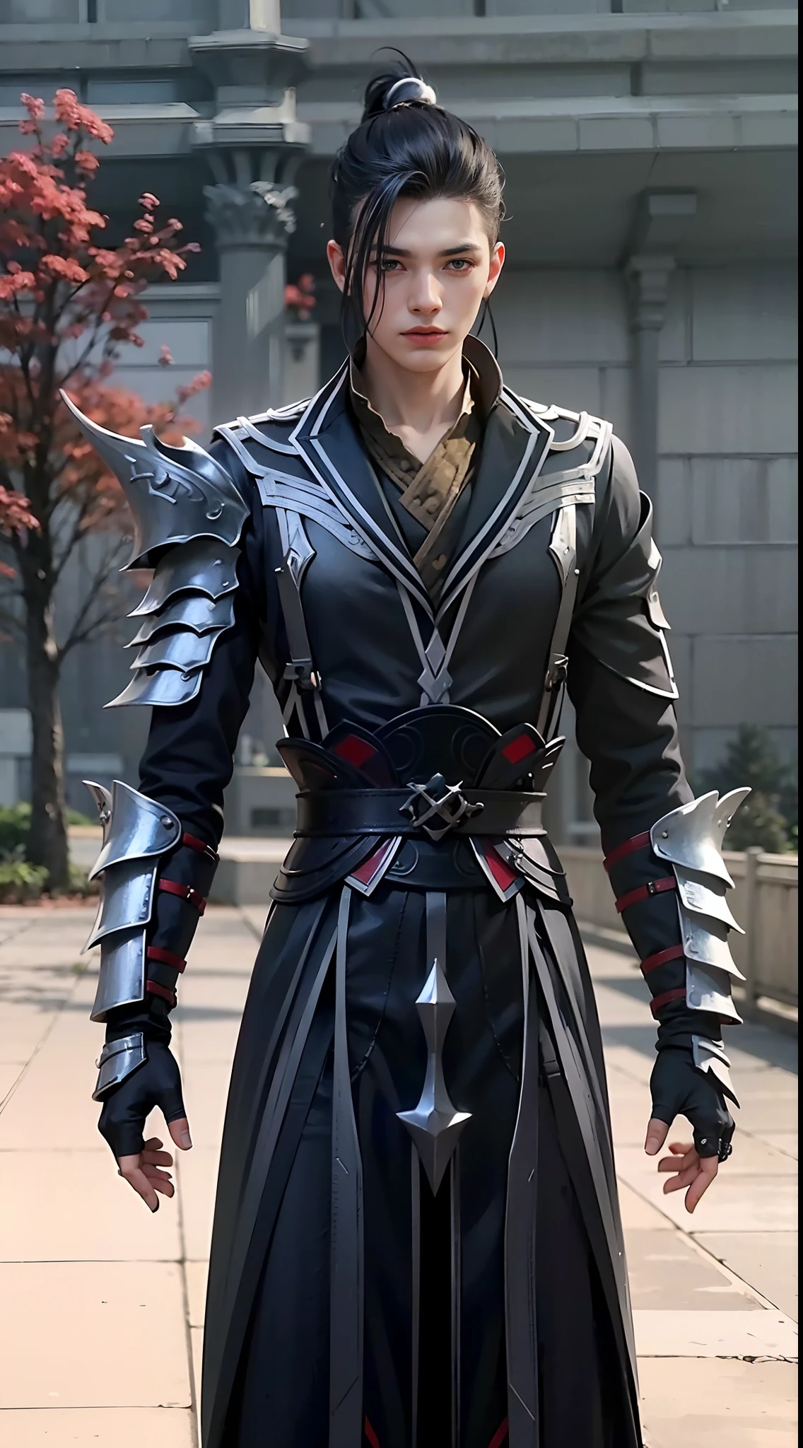 1boy,white hair, best quality, photo, 4k,looking at viewer,full body,wear dragon armor,