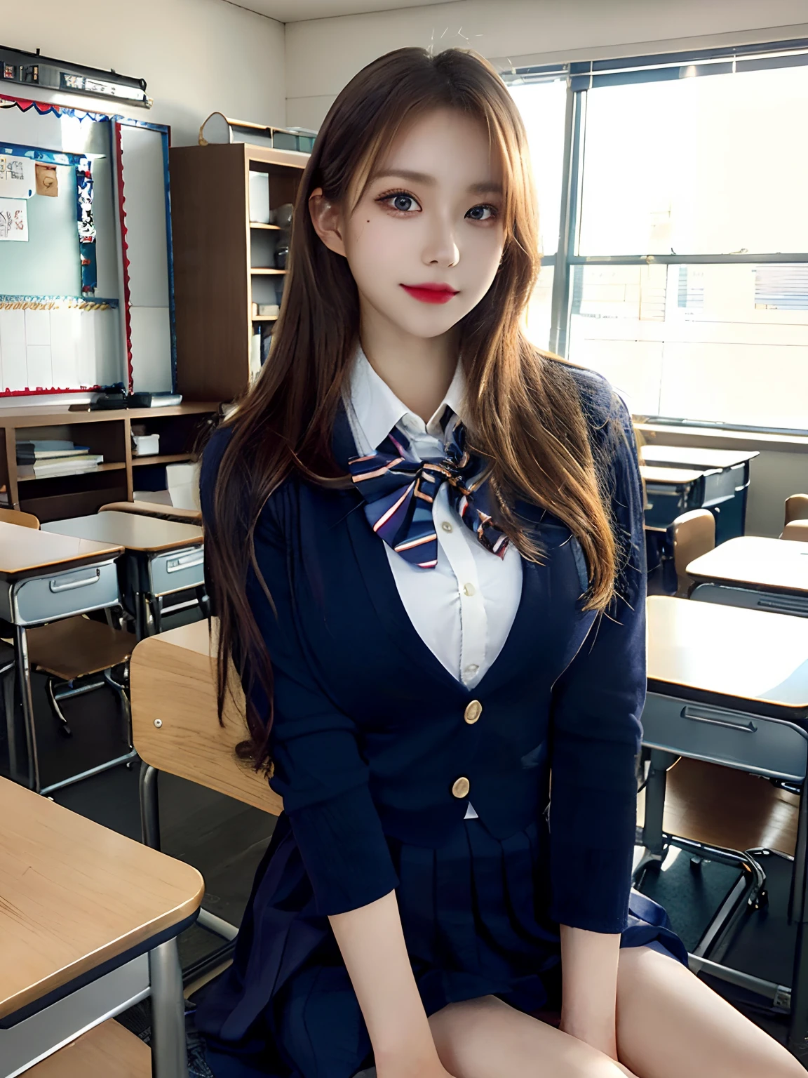 ulzzang-6500-v1.1, (Raw foto:1.2), (Photorealistic:1.4), Beautiful detailed girl, very detailed eyes and face, Beautiful detailed eyes, Ridiculous, Unbelievably ridiculous., huge file size, A highly detailed, high resolucion, Very detailed, Best Quality, Masterpiece, Chemomimi, (((JK school uniform)), Illustration, Very detailed, BAPV, integrated, 8K wallpaper, amazing, Fine details, Masterpiece, Best Quality, Highly detailed YTD uniform 8k wallpaper, light on the face, Cinematic lighting, 1Girl, , ((No bra)), ()), ((Dynamic Pose)), (camel toes), (half), (Pantyhose)