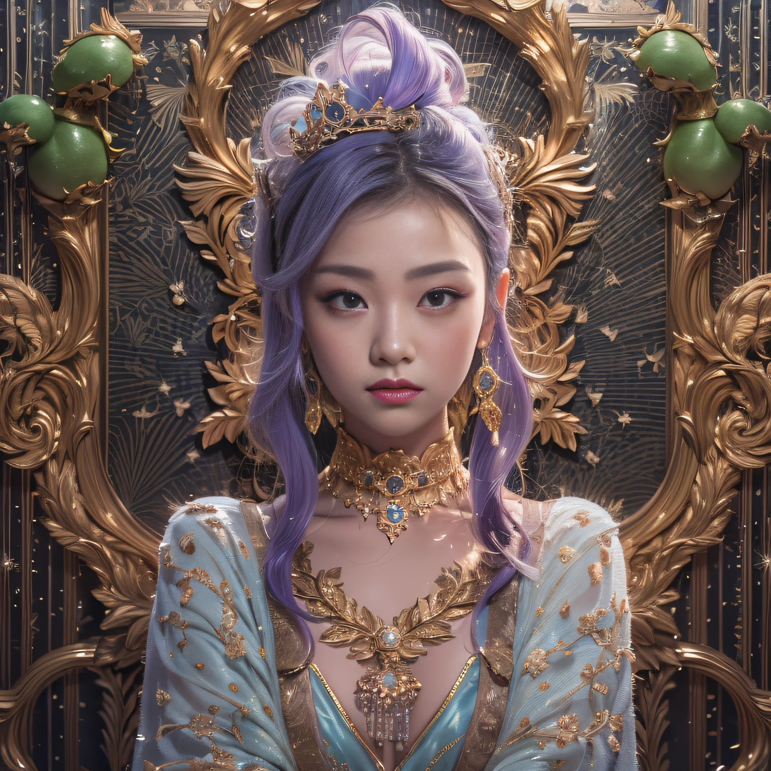 32k(tmasterpiece,k hd,hyper HD,32k)short detailed hair,Gold jewelry area in the back room,Flame Girl ,Yao Lang protector (realisticlying:1.4),Python pattern robe,Purple-pink tiara,Snowflakes fluttering,The background is pure,Hold your head high,Be proud,The nostrils look at people, A high resolution, the detail, RAW photogr, Sharp Re, Nikon D850 Film Stock Photo by Jefferies Lee 4 Kodak Portra 400 Camera F1.6 shots, Rich colors, ultra-realistic vivid textures, Dramatic lighting, Unreal Engine Art Station Trend, cinestir 800,Hold your head high,Be proud,The nostrils look at people