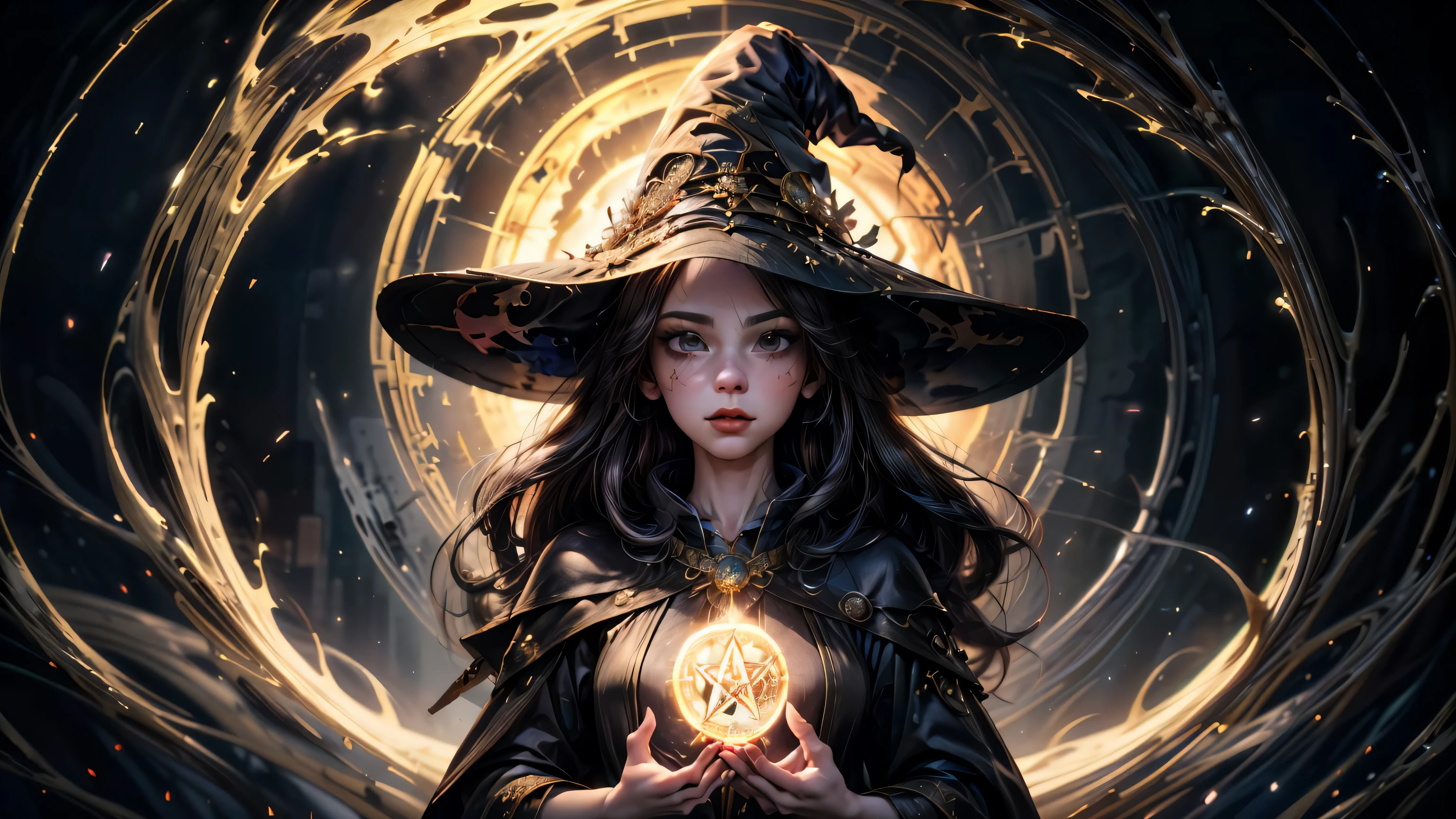 1girl, (((witchcore, witchcraft, pagan, mystical, nature, occult))) , magician, spell magic, magic circle, ((magic in hand)), ((fire magic)), (masterpiece, best quality:1.4),(absurdres, highres, ultra detailed:1.2),(using dark magic:1.4), imaginative overlays, artistic fusion,fantastical scenes, evocative narratives, striking visuals, upper body