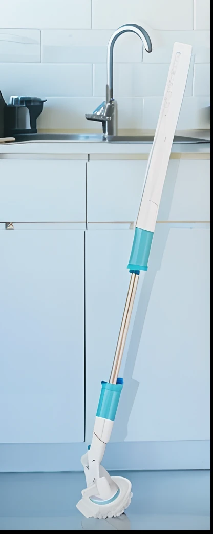 There is a mop on the floor of the kitchen, crisp smooth clean lines, smooth clean surfaces, crisp smooth lines, Meticulous detail, detalhe poderoso, Clean, bottom angles, crisp clean shapes, Smooth surface, delicate and precise brushwork, easy to use, profile, smooth surfaces, Vivid attention to detail, the wall, Profile image, Very powerful