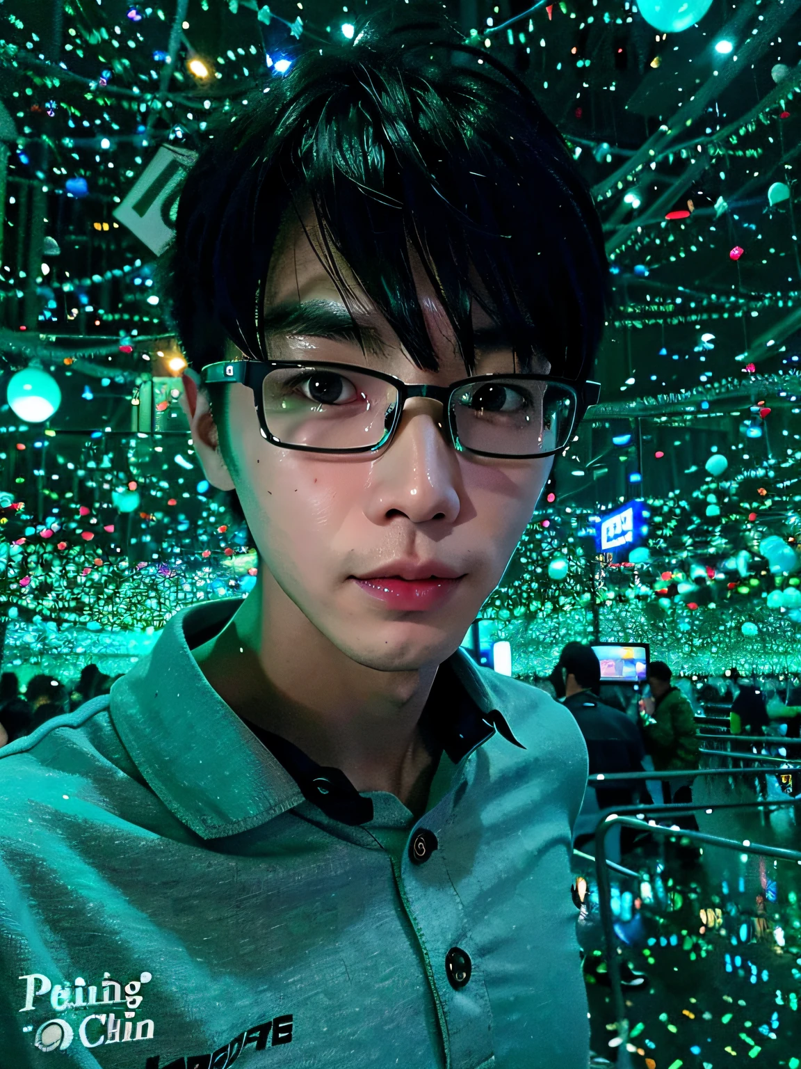There was a man standing in front of a wall of lights, yanjun cheng, 8k selfie photograph, wenjun lin, Lin Qifeng, steve zheng, stanley artgem lau, ryan jia, Leng Jun, 2 8 years old, Li Zixin, emmanuel shiu, Cao Shuxian, 2 7 years old