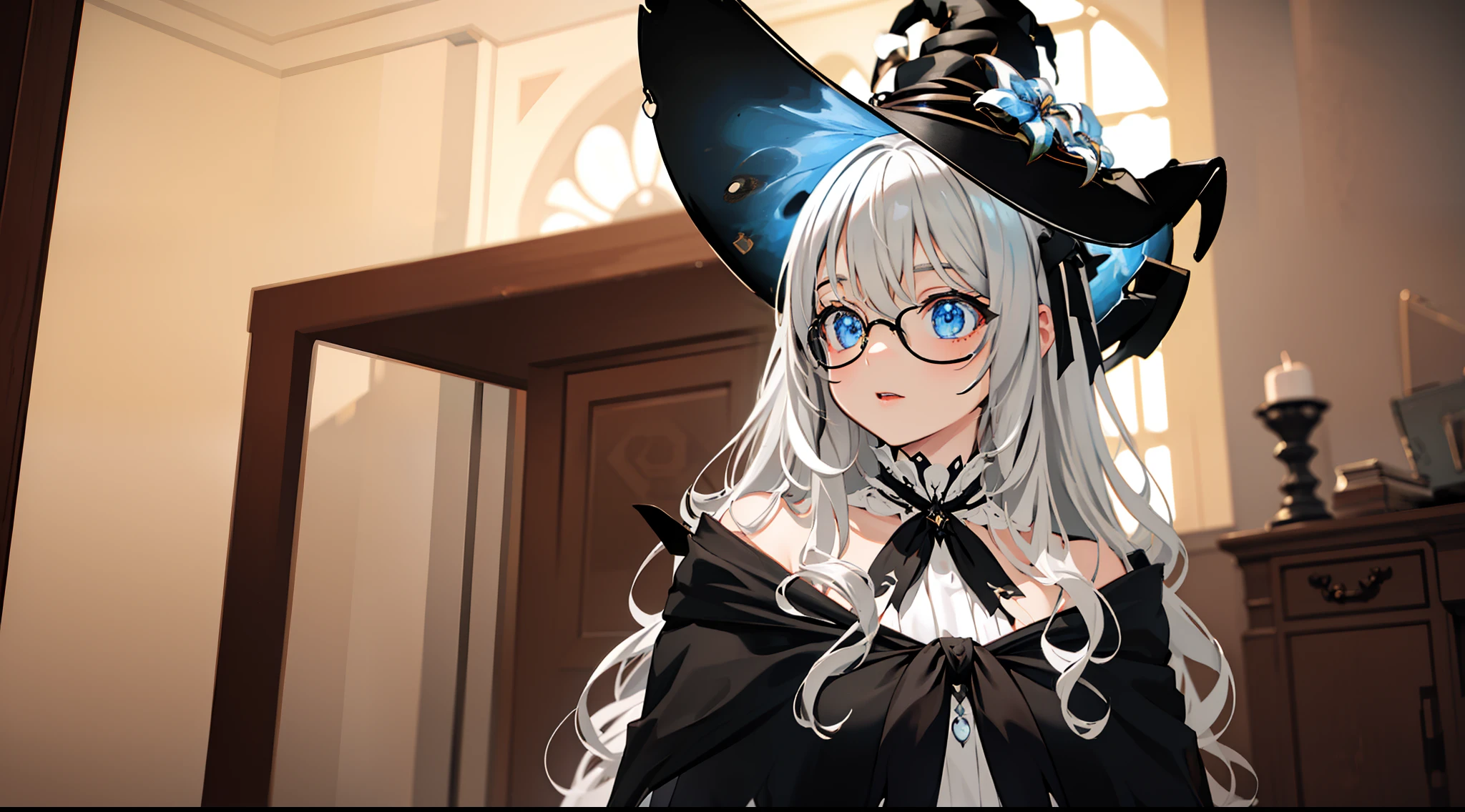 ((Best quality)), ((Masterpiece)), ((Ultra-detailed)), (illustration), (Detailed light), (An extremely delicate and beautiful), Dramatic perspective,A charming young girl,sorceress woman,Cute face,(Lucifer-new-magician),(Sexy figure),Black magic robe,Big black witch hat