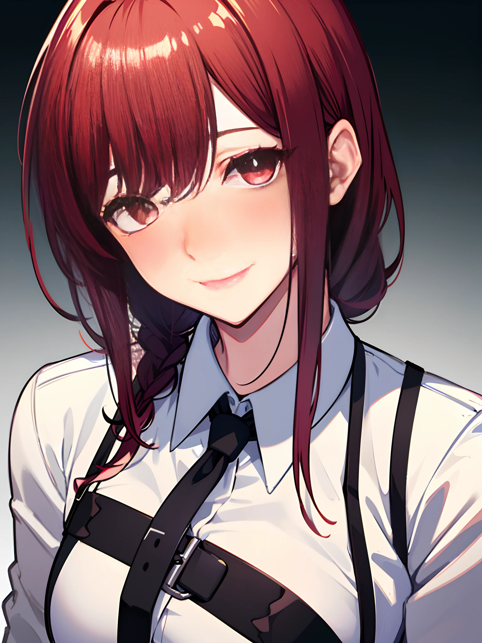 arafed asian woman with long hair wearing a white shirt,,(Masterpiece), (best detail), (Best quality), Detailed facial features, Porter Qualities of Beautiful Mizuru DS, Demon Slayer uniform, Smile, Blush,mole under the eye,(Gradient hair color),Young and good-looking