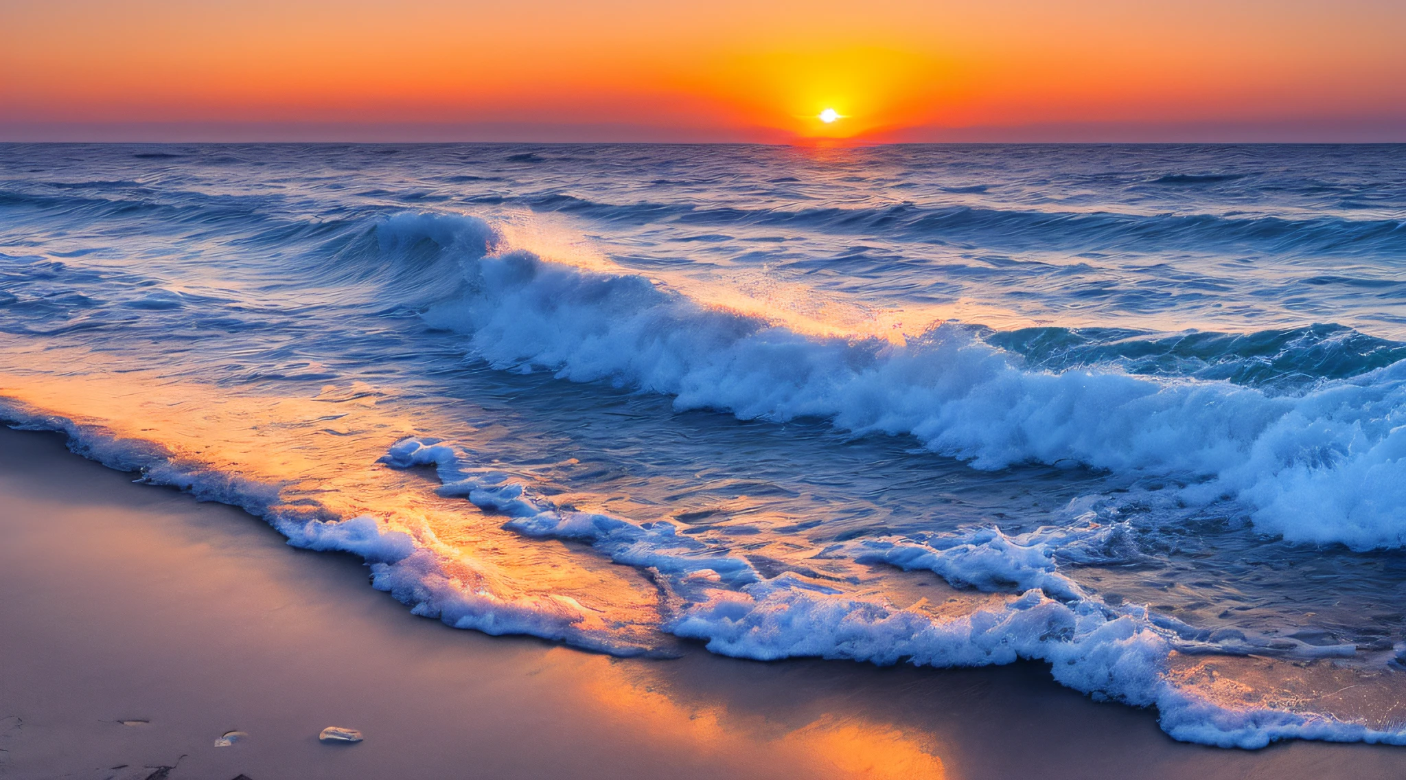 Sunset over the ocean，The waves lapping against the beach, Beautiful ocean, Colorful sunset, Beautiful sunset, beautiful sunset glow, beautiful iphone wallpaper, beautiful sunrise, amazing sunset, Amazing wallpapers, vibrant sunset, sunrise colors, Beautiful wallpaper, vibrant sunrise, breathtaking colors, Sunset glow, serene colors, Sunset colors, Colorful sunset!!, beach sunset background, very beautiful photograph of, Sunrise