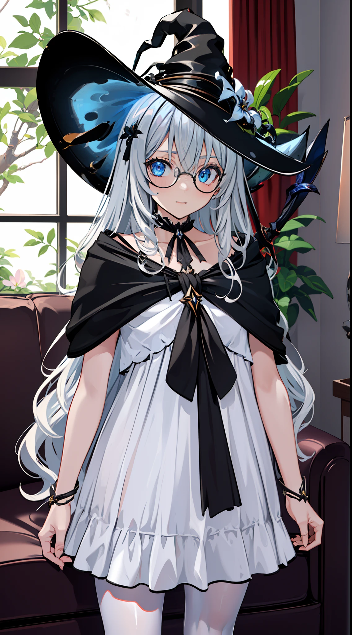 ((Best quality)), ((Masterpiece)), ((Ultra-detailed)), (illustration), (Detailed light), (An extremely delicate and beautiful), Dramatic perspective,A charming young girl,sorceress woman,Cute face,(Lucifer - The New Magician),(Sexy figure),Black magic robe,Big black witch hat