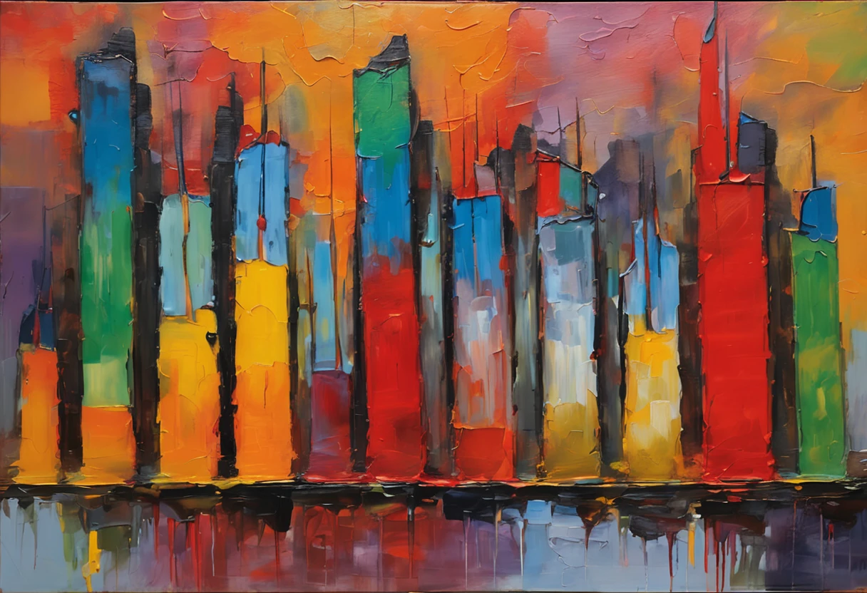stunning quality glass palette oil painting of a shopping district in a vamptech world, all the clans from different vampire worlds gather to trade and shop for high quality blood, gold,black and red triadic colors