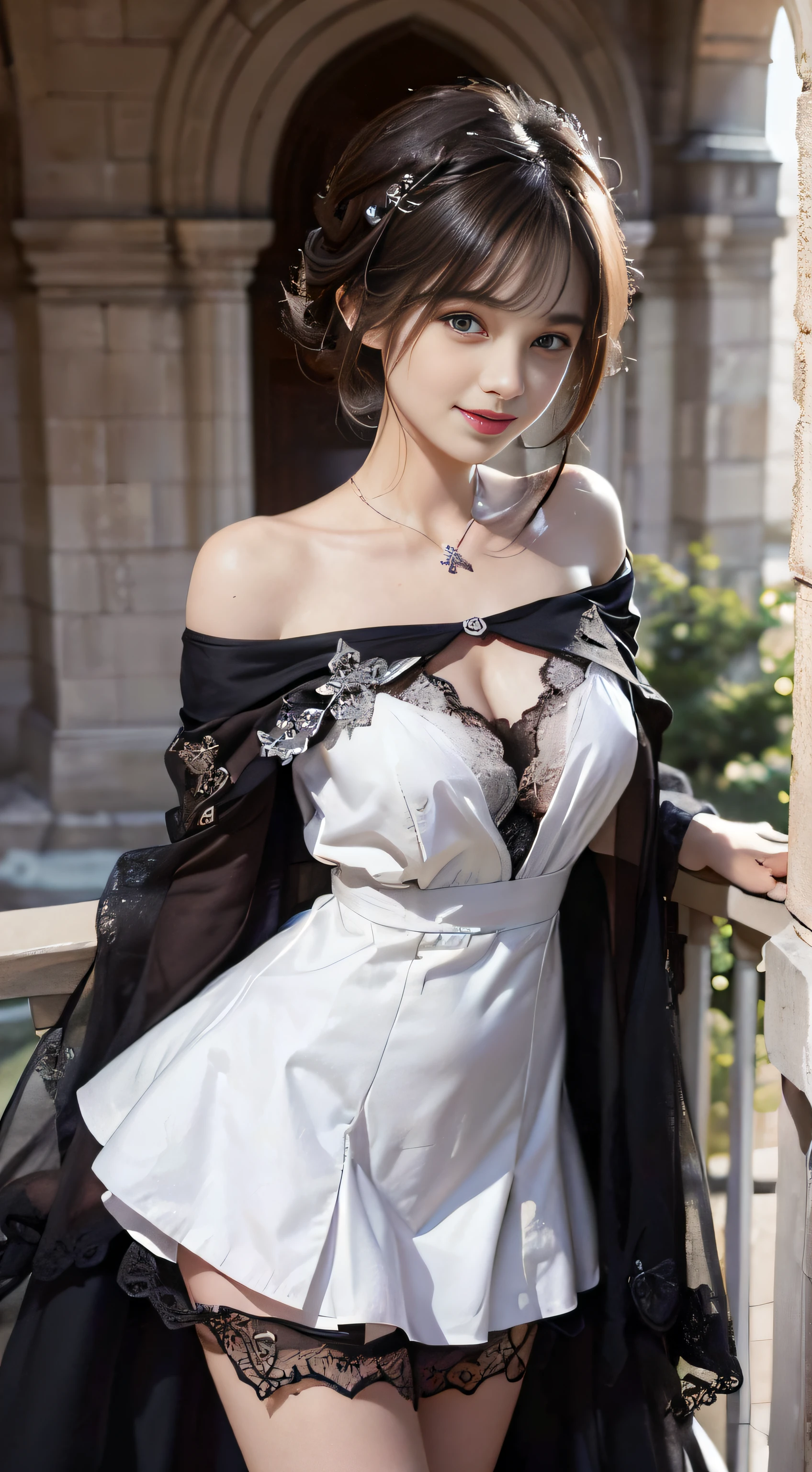 A close up of a woman in a white dress and black jacket - SeaArt AI