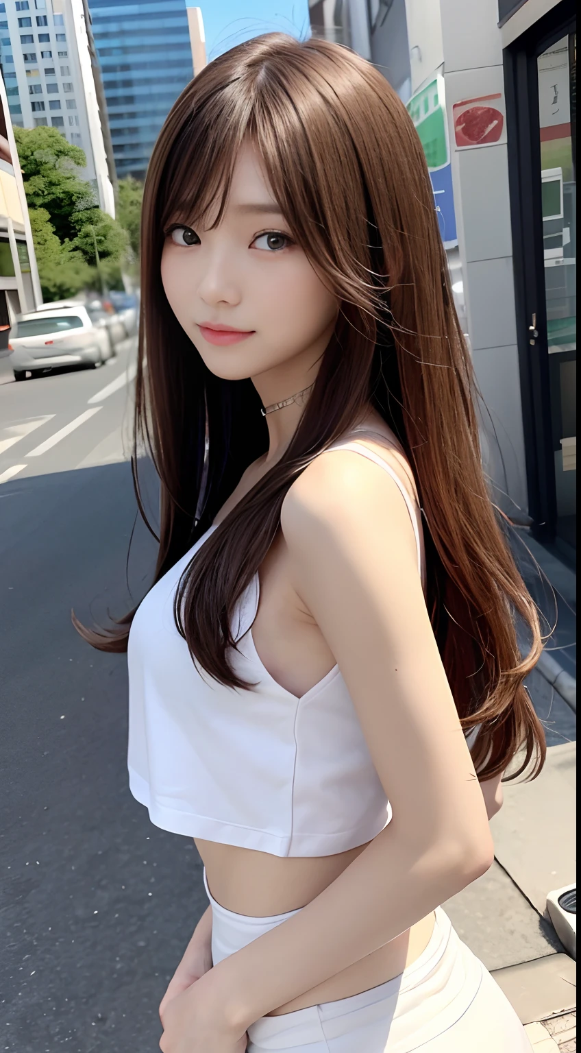 (8K、Raw photography、top-quality、​masterpiece:1.2)、(realisitic、Photorealsitic:1.37)、1 girl in、 only、cute little、adolable、(blue eyess)、(Shy laughter:0.6)、(独奏)、详细的脸、oval-face、Thin almond eyes、Brown hair shorthair、Hair over one eye、A slender、medium breasts⁩、Casual Fashion、Dramatic Angle、tilt of the head、fluorescent lamp、Inside the coffee shop、Sitting by the window、small head、(Facing the other side)、teens girl、piercings