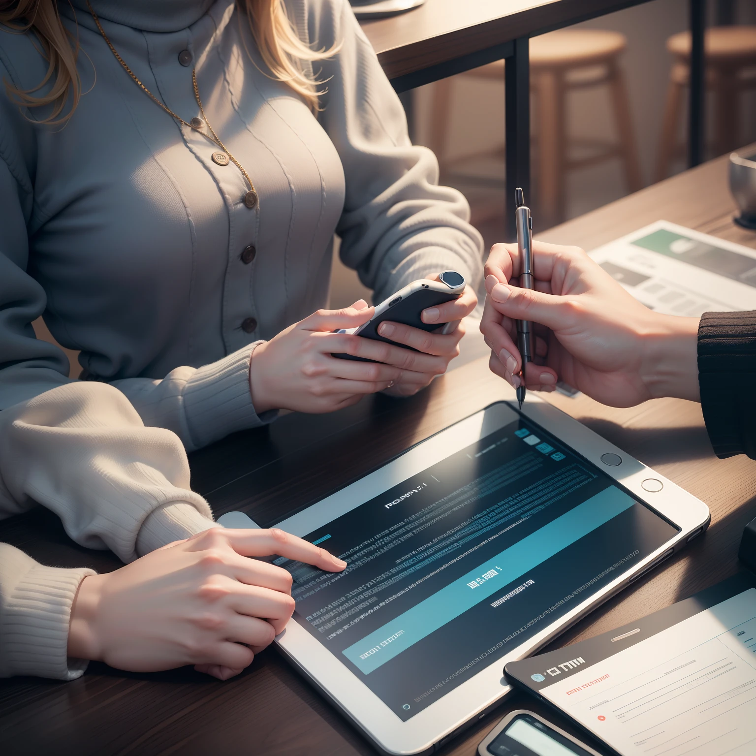 A friendly scenes of people looking at their phones, puzzled by complex cryptocurrency terms and words.