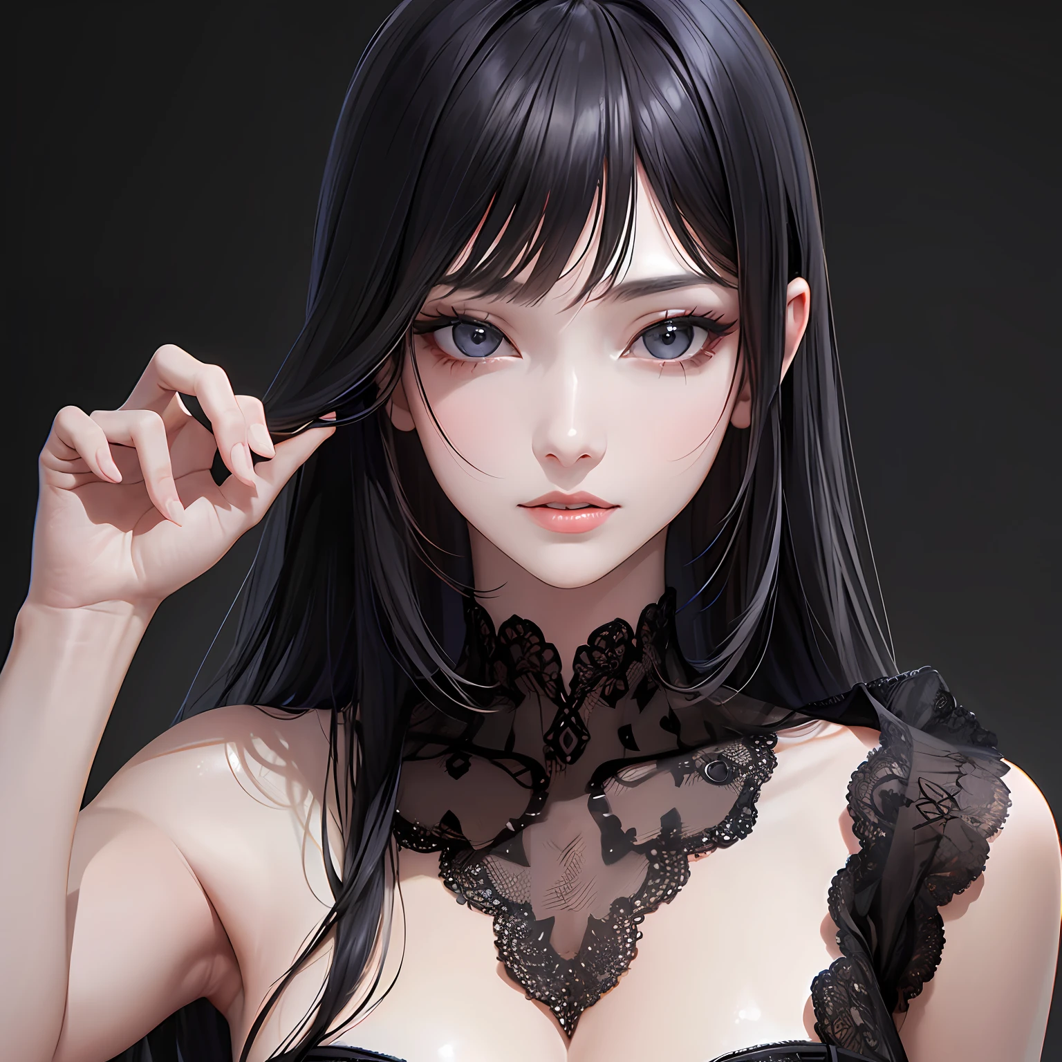 cuerpo completo, nudity, ojos morados, desnudos (maquillaje oscuro), collar, aretes (dark lipstick), divididos  labios,incredibly sharp details, extremadamente detallado (pechos gigantes en cuadro: 1.1), 4K HQ, 8K, profundidad de campo, f/1.2, leica, 8K HDR, alto contraste, alto retoque, sombras  , bokeh, award-winning photography, best photographers.