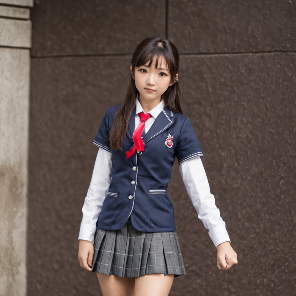 A Japanese girl wearing a miniskirt Japanese school uniform