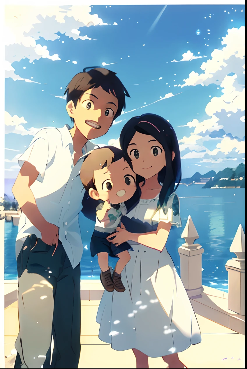 Photo frame with family portrait, ( ( Makoto Shinkai ) ), Makoto Shinkai!, Makoto Shinkai!!, Makoto Shinkai. —h 2160, Makoto Shinkai's style, author：Kikukawa Sakaeyama, studio glibly makoto shinkai, By Makoto Shinkai