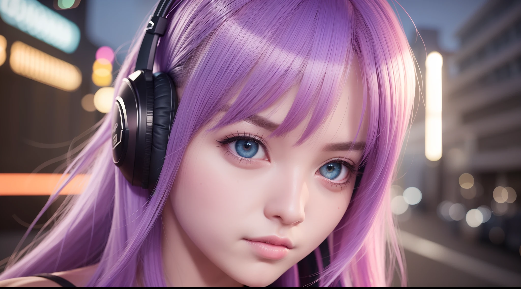 Unreal Engine:1.4,ultra high definition,best quality:1.4, fotorrealist:1.4, Texture:1.4, Create an extraordinary 8K masterpiece using the facial portrait of an 18-year-old anime girl. She has a pair of striking long blue eyes。, Two tone light lavender hair. The overall shape exudes the beauty of a game girl, It is white latex ,(woman:1.4), Create a cyberpunk style environment. The entire room should be illuminated with neon purple light, No room details visible, Beyond the vibrant glow. This setting creates a blurry background effect，Enhance the overall environment. The character’s makeup must be carefully crafted, Paired with impeccable red lipstick, eyelash, and ultra-detailed eyes. Pay special attention to the ultra-detailed faces, lips, and the unique hair intake that sets it apart. Her very long hair should be a prominent feature in this portrait...................., Enhanced by cinematic lighting，Highlight its compelling features. Add a touch of mystique to the artwork by including an ancient scroll with the words 'ME♡XO' written on it, Retain or highlight in composition. This scroll would have been a key element of the portrait. The character&#39;s eyes should glow a charming blue, Perfectly fits the player theme. The end result must be a true masterpiece, Emphasize the striking details in this 8K facial portrait. It had to capture the essence of a unique and serious anime gamer girl，At the same time just focus on her face...................., The whole room is illuminated by purple neon lights. (Mars Planetary Laboratory:1.4) 8K, 。...............................................3d, realist, ultramicrophotography, highest quality, Super detalle CG Unity 8K,perfect face shape