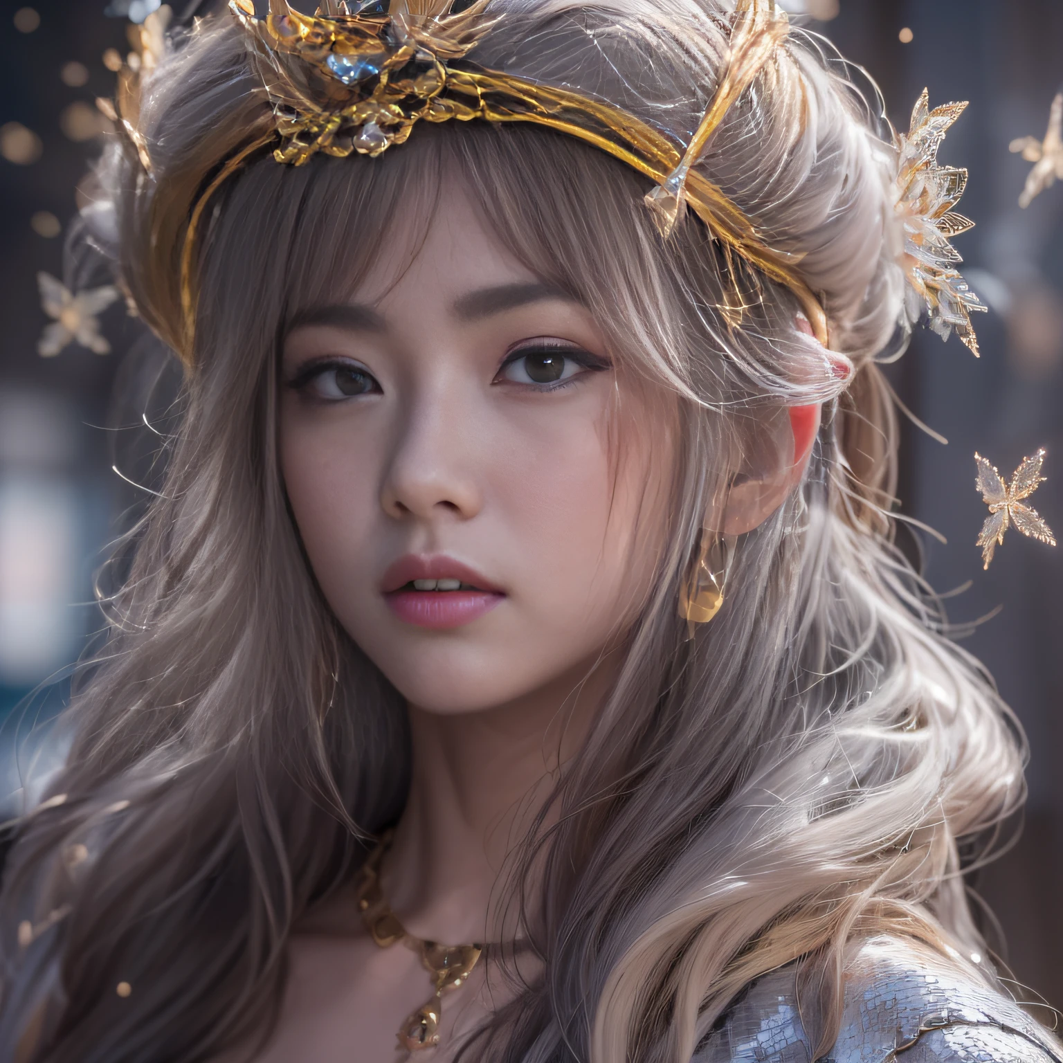 32K（tmasterpiece，k hd，hyper HD，32K）short detailed hair，Gold jewelry area in the back room，Flame Girl ，Yao Lang protector （realisticlying：1.4），Python pattern robe，Purple-pink tiara，Snowflakes fluttering，The background is pure，Hold your head high，Be proud，The nostrils look at people， A high resolution， the detail， RAW photogr， Sharp Re， Nikon D850 Film Stock Photo by Jefferies Lee 4 Kodak Portra 400 Camera F1.6 shots, Rich colors, ultra-realistic vivid textures, Dramatic lighting, Unreal Engine Art Station Trend, cinestir 800，Hold your head high，Be proud，The nostrils look at people