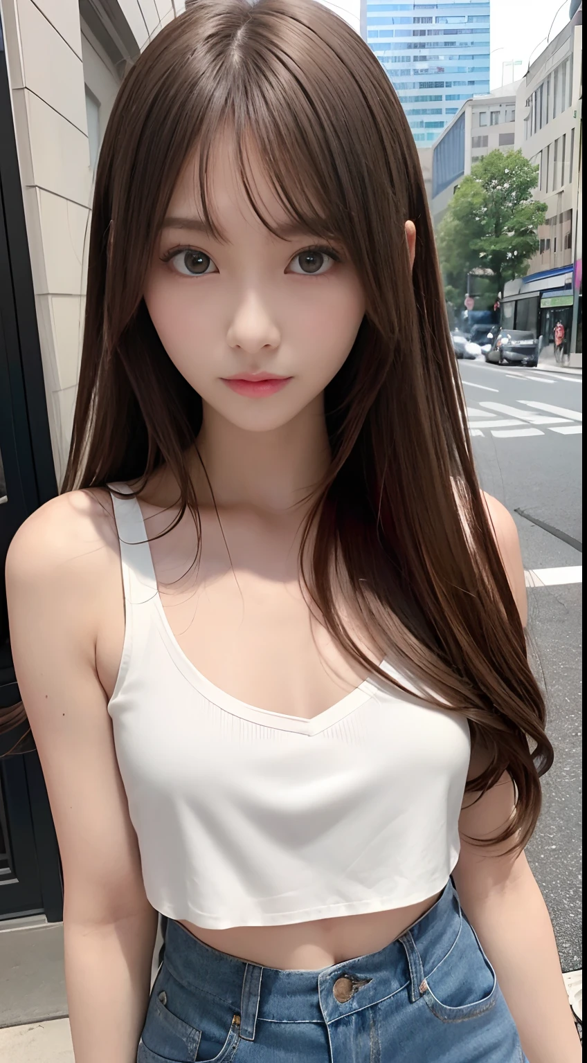 A close up of a woman with long hair wearing a white top - SeaArt AI