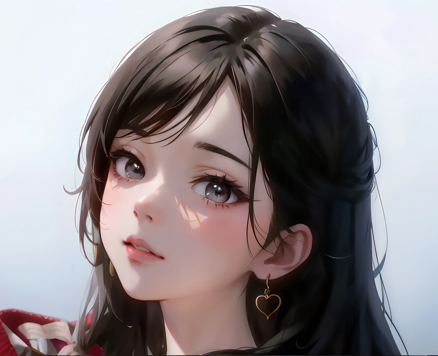 Anime girl with long black hair and earrings looking at the camera, Beautiful anime face, a beautiful anime portrait, Cute natural anime face, Stunning anime face portrait, Beautiful anime girl, Kawaii realistic portrait, pretty anime face, detailed portrait of an anime girl, realistic anime artstyle, portrait anime girl, Realistic young anime girl, cute anime face, Cute anime girl portrait, pretty anime girl