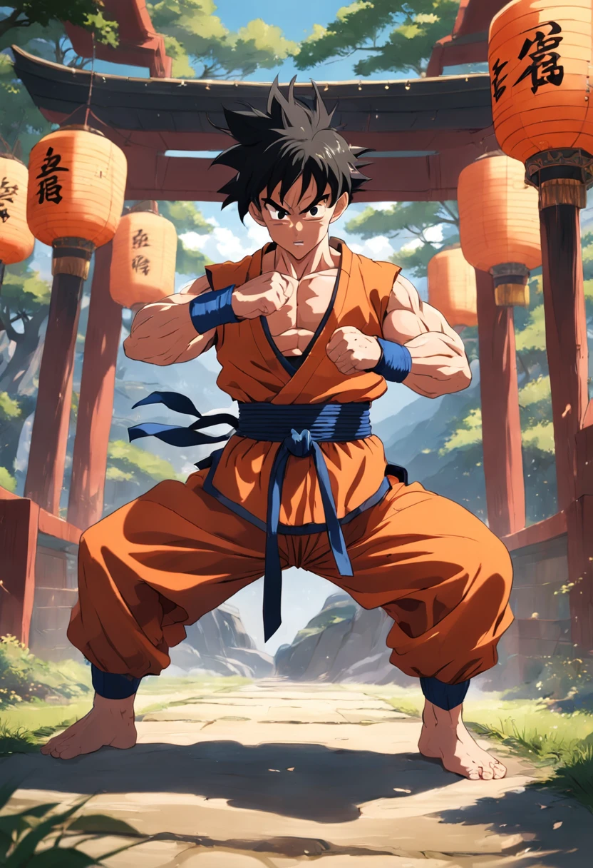 Adult Goku, outdoors, martial arts training