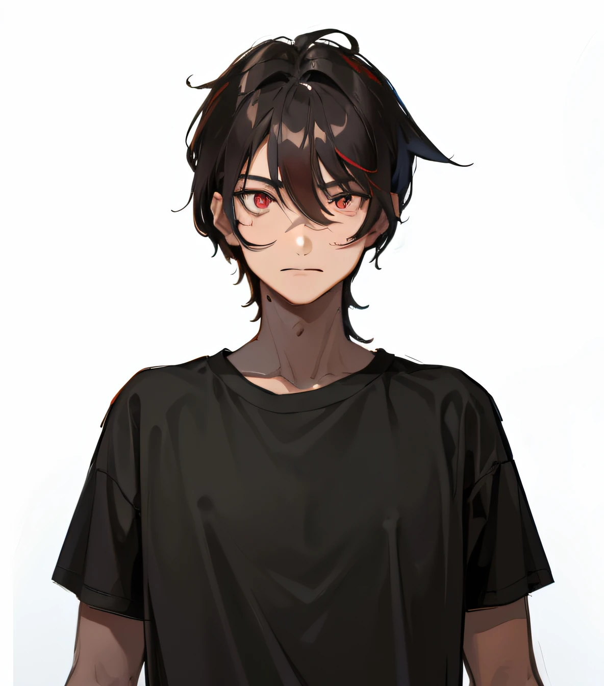 a man in a black t-shirt with red eyes, Brown skin, cartoon chib, digital painting, cute sticker, different expressions, White background
