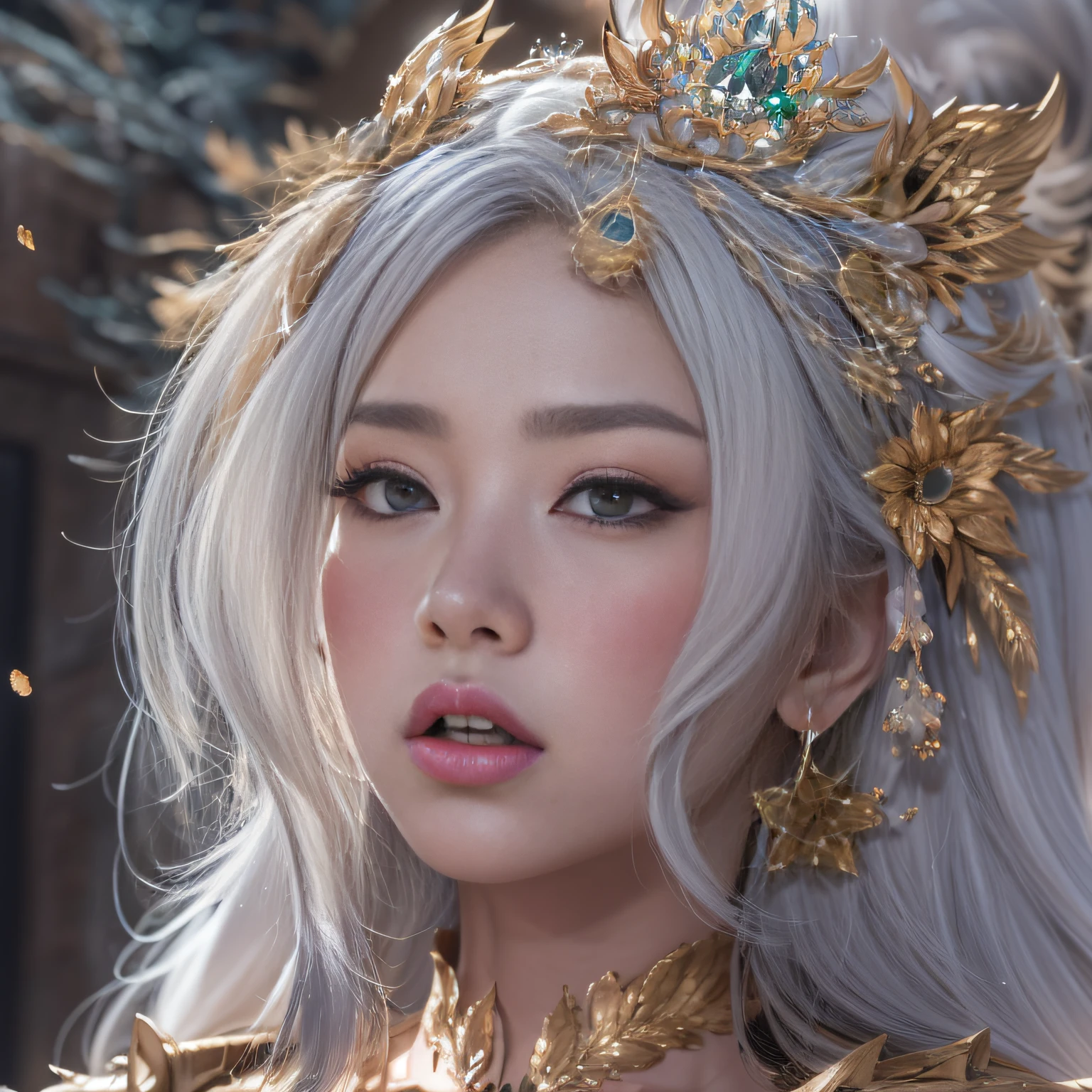 32K（tmasterpiece，k hd，hyper HD，32K）short detailed hair，Gold jewelry area in the back room，Flame Girl ，Yao Lang protector （realisticlying：1.4），Python pattern robe，Purple-pink tiara，Snowflakes fluttering，The background is pure，Hold your head high，Be proud，The nostrils look at people， A high resolution， the detail， RAW photogr， Sharp Re， Nikon D850 Film Stock Photo by Jefferies Lee 4 Kodak Portra 400 Camera F1.6 shots, Rich colors, ultra-realistic vivid textures, Dramatic lighting, Unreal Engine Art Station Trend, cinestir 800，Hold your head high，Be proud，The nostrils look at people