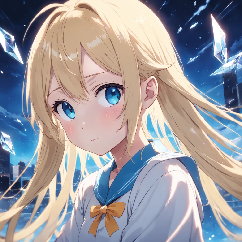 portlate、School Uniforms、bright expression、poneyTail、Young shiny shiny white shiny skin、Best Looks、Blonde reflected light、Platinum blonde hair with dazzling highlights、shiny light hair,、Super long silky straight hair、Beautiful bangs that shine、Glowing crystal clear attractive big blue eyes、Very beautiful nice cute 16 year old girl、Lush bust